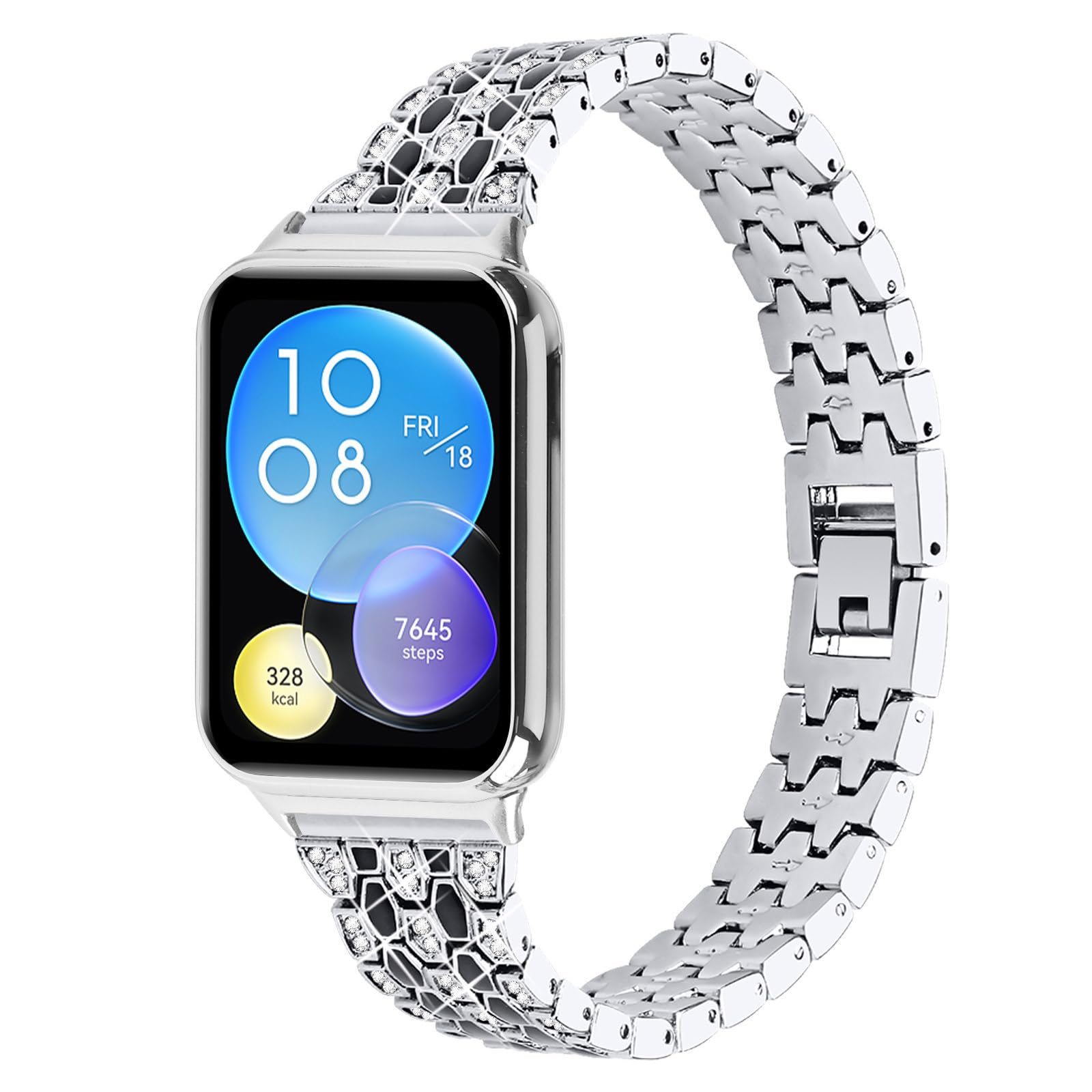 MVRYCE Compatible With Mi Band 8 Pro Bands, Stainless Steel Metal Replacement Watchband with Bling Rhinestones Adjustable Bracelet Compatible for Mi Band 8 Pro (Y05)