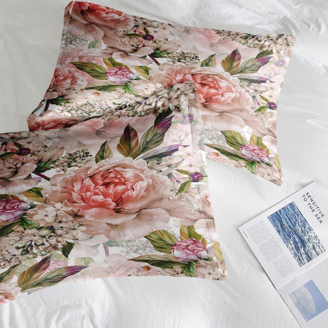 Comforter Set King Size, Floral Rose Lilac 3 Pcs Soft Bedding Set for Kids and Adults, Green Leaves Botanical Comforter Set with 2 Pillowcases, for Bedroom Bed Decor - Image 7