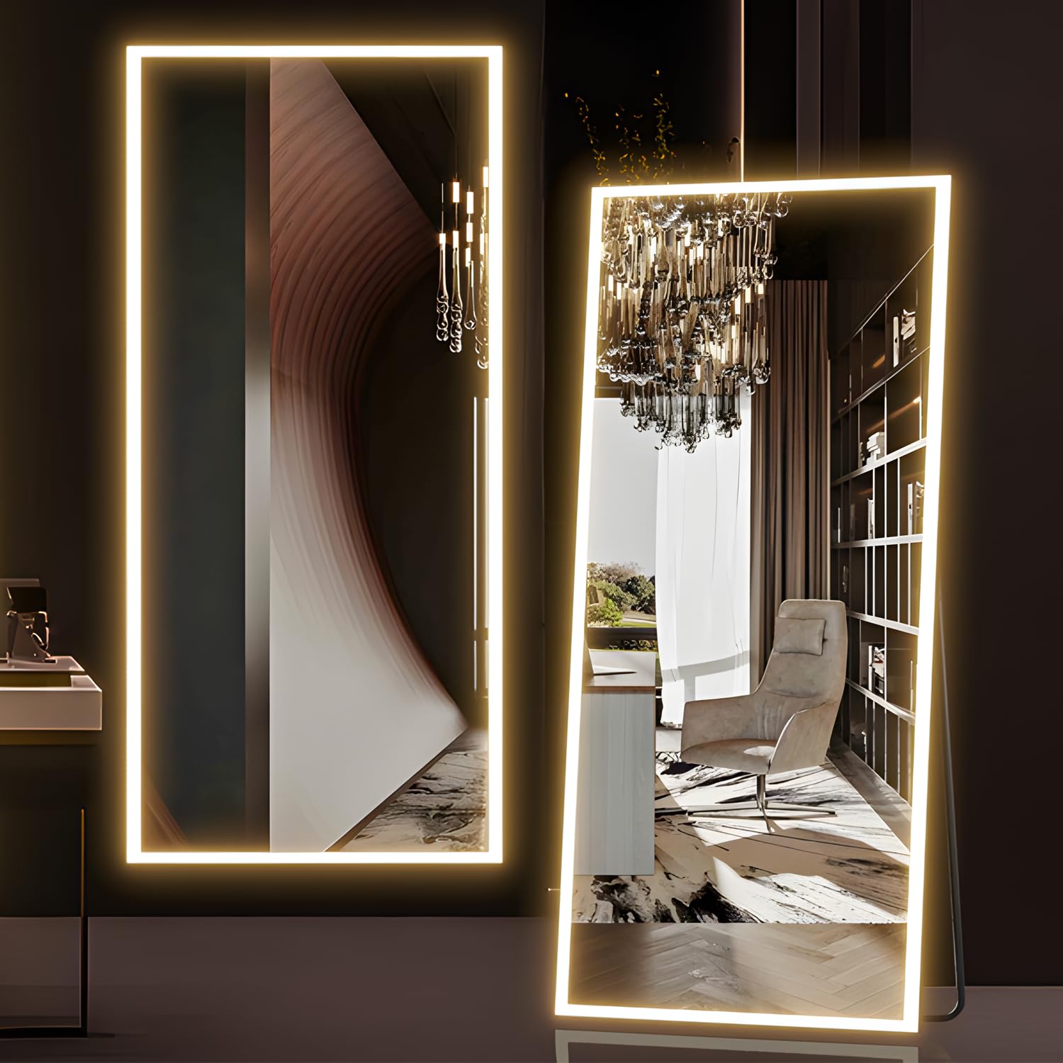 NEUWEABY Full Length Mirror with Lights, 165 x 60 cm Full Body Mirror with Light, Lighted Floor Mirror, LED Full Length Wall Mounted Dimming & 3 Color Lighting for Bedroom, White โ image 1
