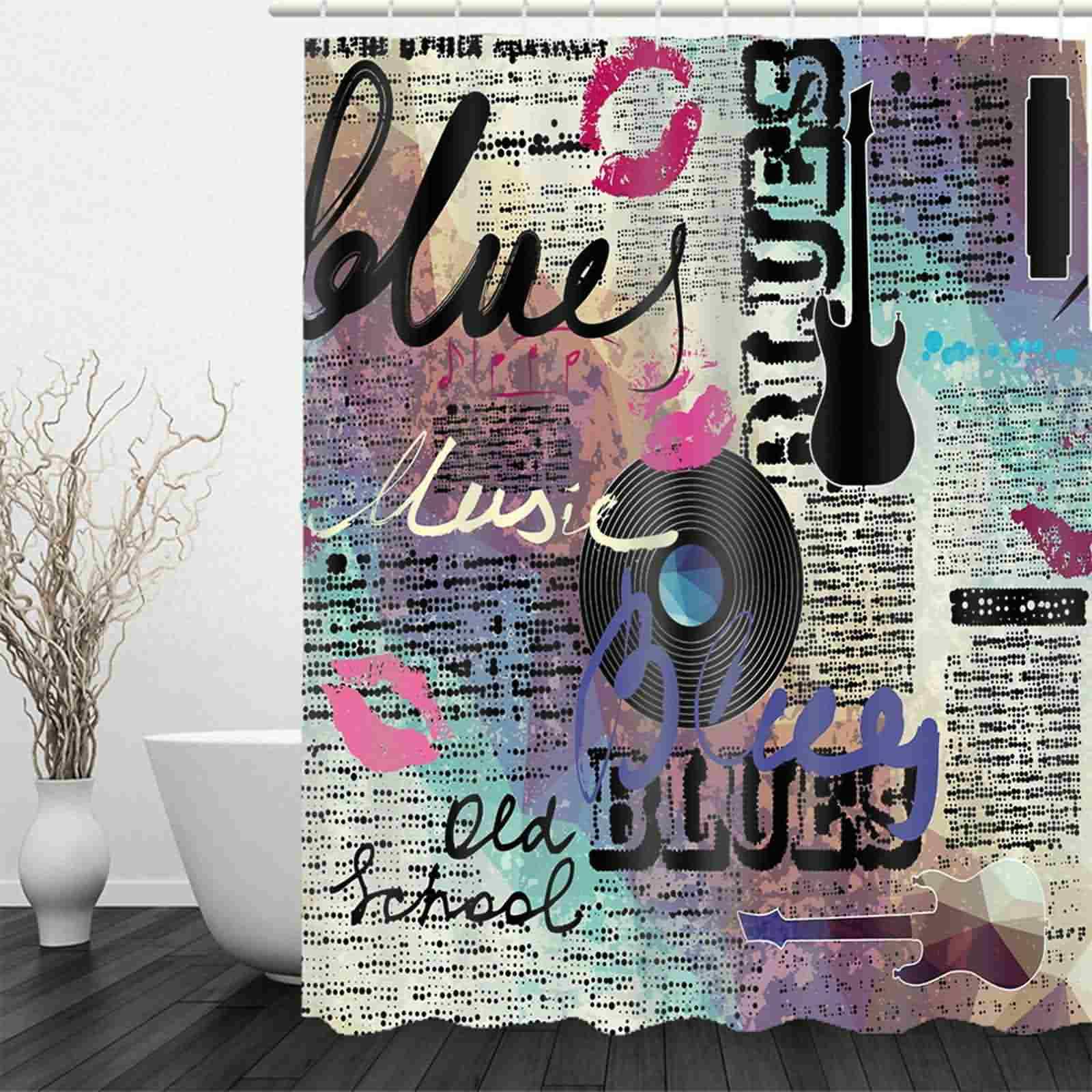 Duschvorhang Gewichte Unten Motiv Duschvorhänge Musik Gitarre Industrial Schwarz Rosa Wasserdichtes Polyester, Schimmelresistent, Leicht Zu Reinigen 220x180cm