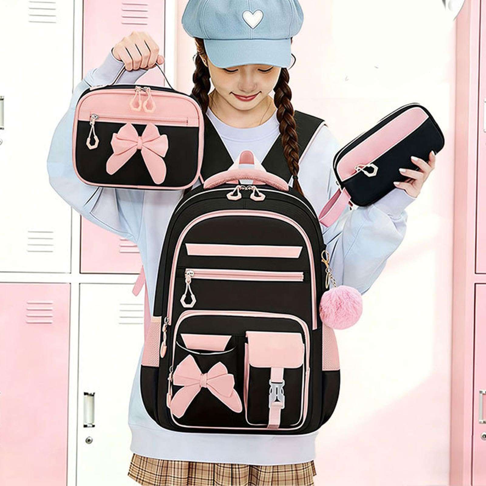 Zaini scolastici per ragazze Zaino Scolastico Antifurto Con Borsa Pranzo E | Borsa per libri scolastica per Scuola 'Infanzia, Studenti e Medie, Bambini, Ragazzi, Ragazze e Adolescenti