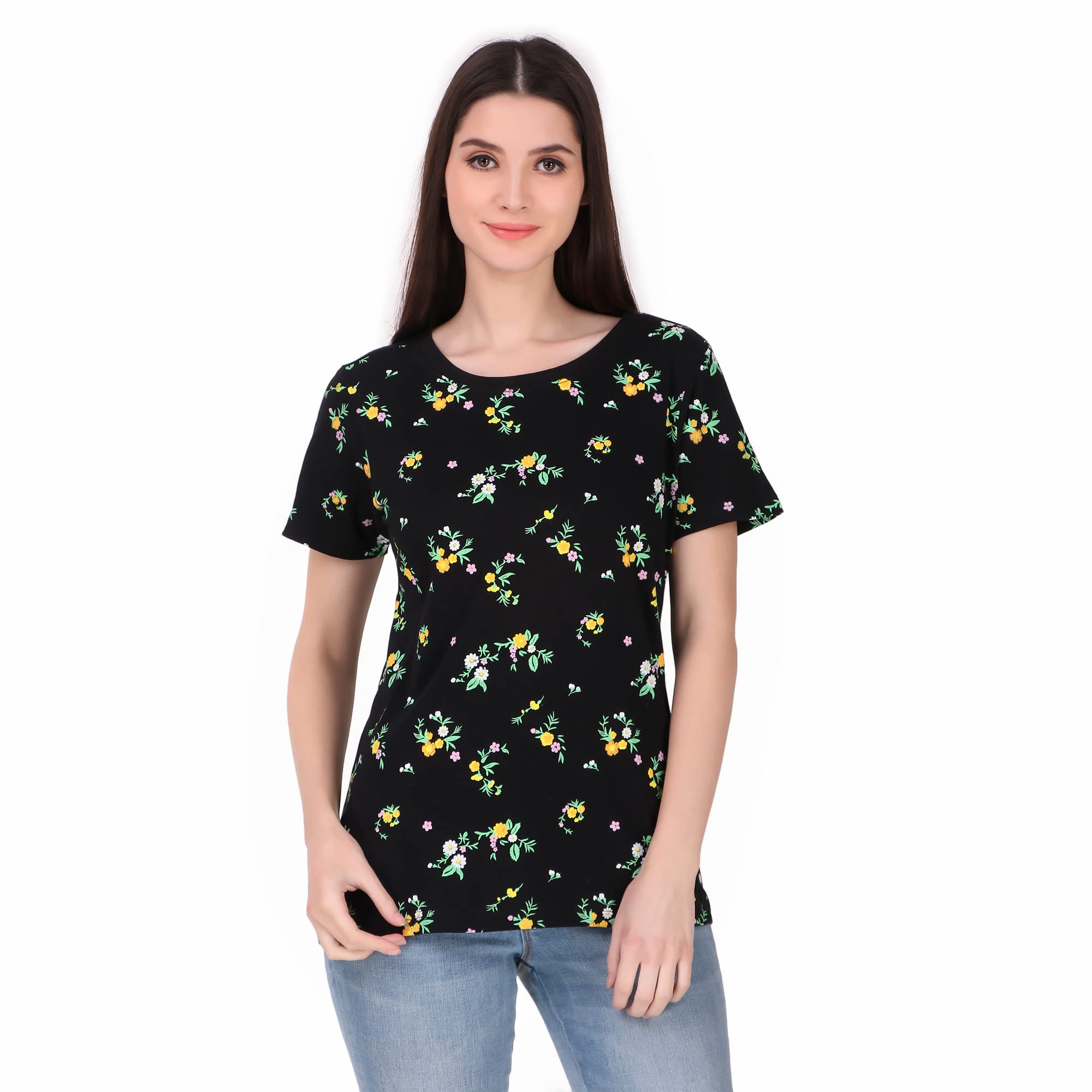 Stories.LabelWomen 100% Cotton Printed Tshirt in Ribbed Neck Includes Plus Sizes, Regular Fit and Half Sleeves (Sizes Small -5XL)