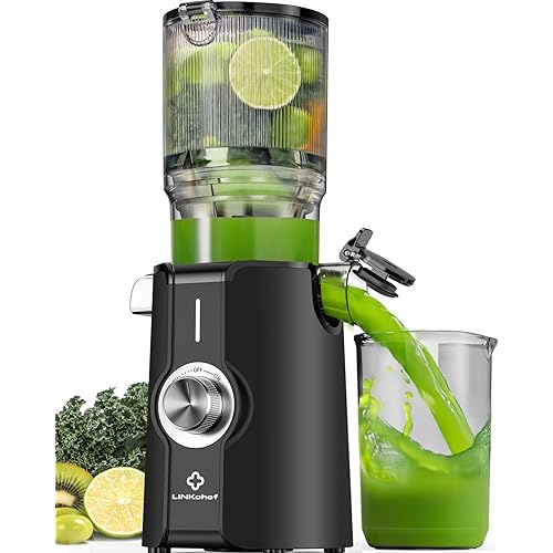 LINKChef Cold Press Juicer Machines for Vegetables and Fruits, 4.35" Wide Chute Masticating Juicer with Pulp Separator, Easy to Clean, BPA-Free, Compact Electric Slow Juice Extractor for Whole Fruit