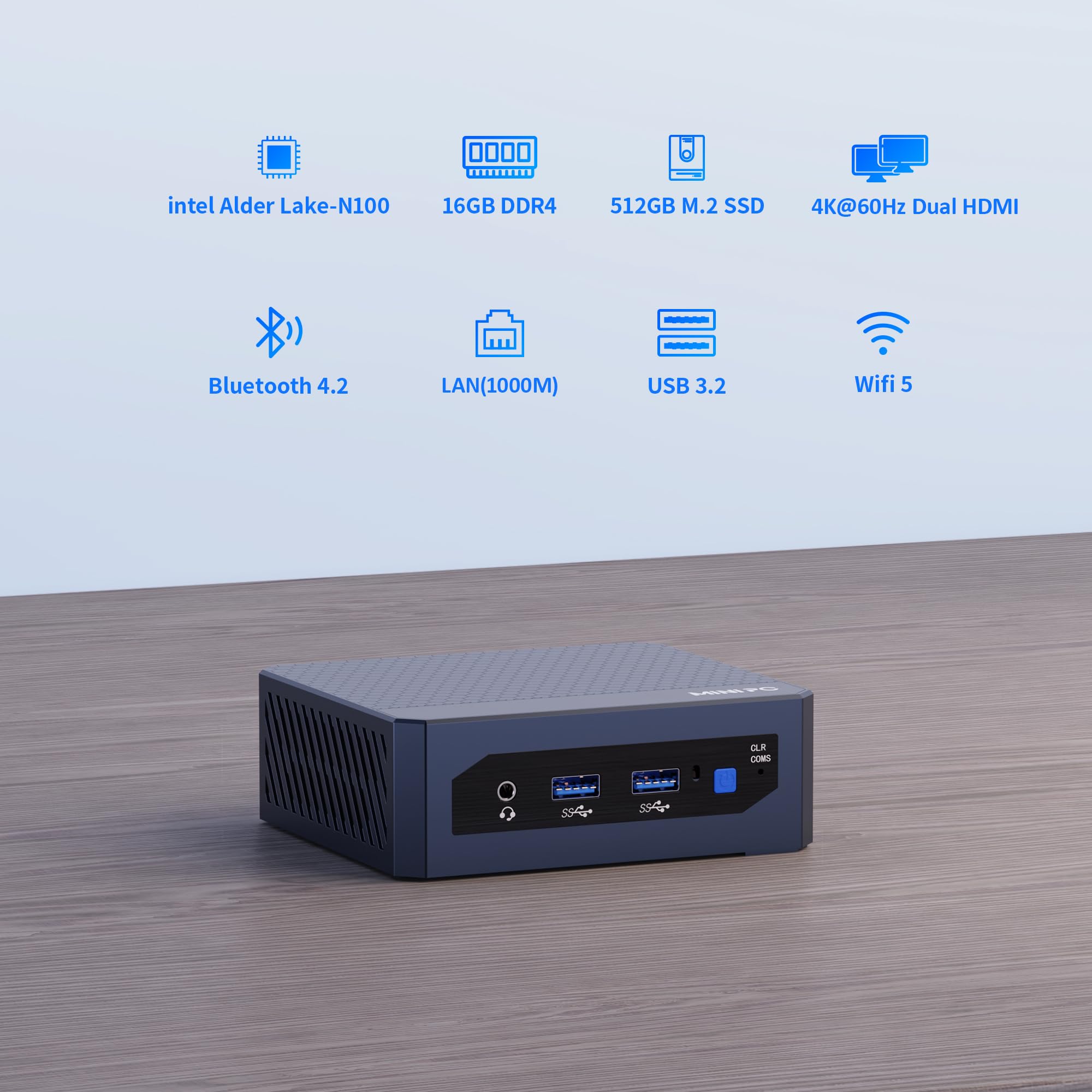 Mini-PC Alder Lake N150 16GB DDR4 RAM 512GB M.2 SSD, Dual 4K HDMI, 4 USB 3.2 Mini Desktop-Computer, Mirco PC Unterstützung 4K Triple HDMI/Type-C