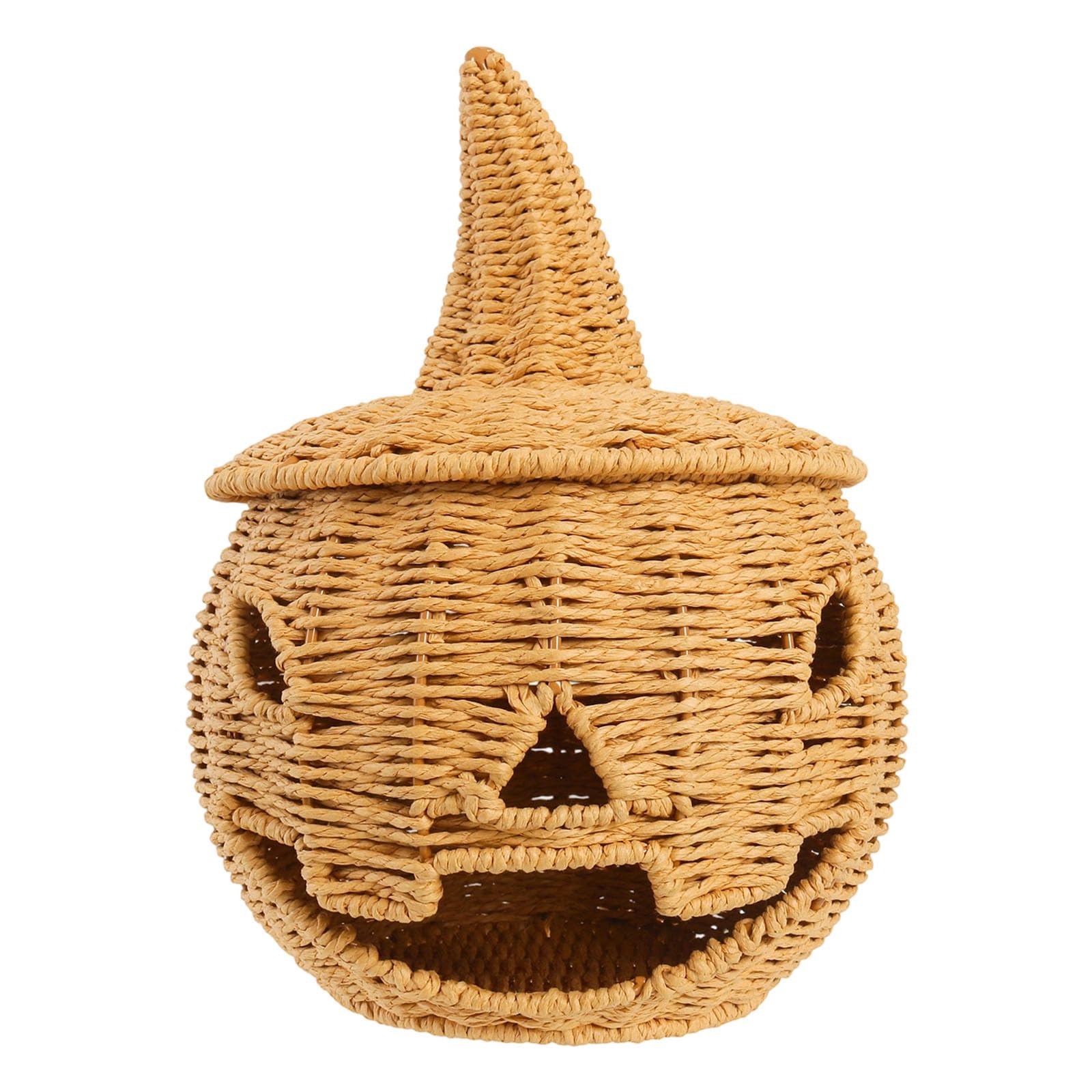 Cesta de calabaza tejida con estructura de hierro para caramelos de Halloween