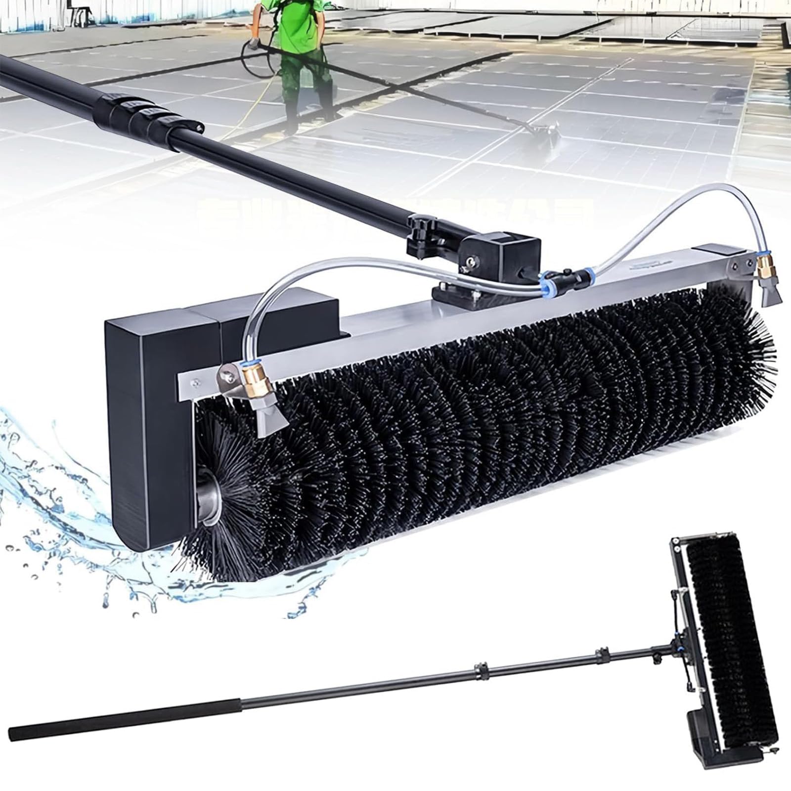 SOTIKARERY Telescopic Water-Fed Cleaning Pole - Solar Panel Cleaner,Telescopic Window Roof Cleaner Water Fed, Low Speed/High Speed Mode,600 mm Cleaning Width,Automatic Water Supply 5.5m/18ft