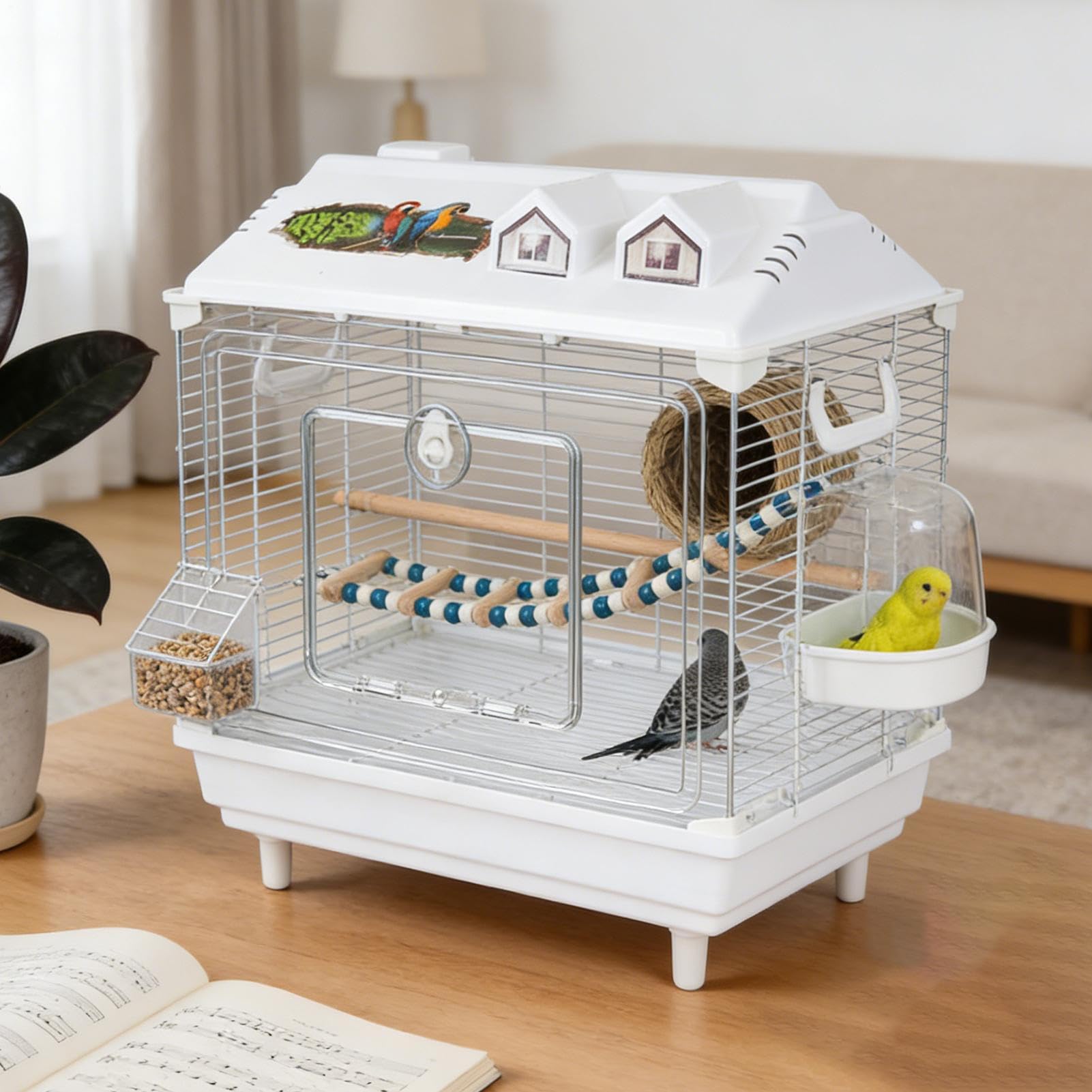 Klatka dla papużek | przenośna, przezroczysta klatka transportowa dla papużek - woliera papużka z drewnianym drążkiem | do domu kakadus Aras Conures nierozłączne zięby