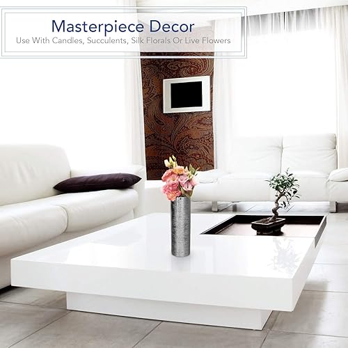 Miniatura 5 de Royal Imports Jarrón decorativo de cerámica de vidrio con flores, para el hogar o la boda, forma cilíndrica grabada, 4 x 12 pulgadas, dorado