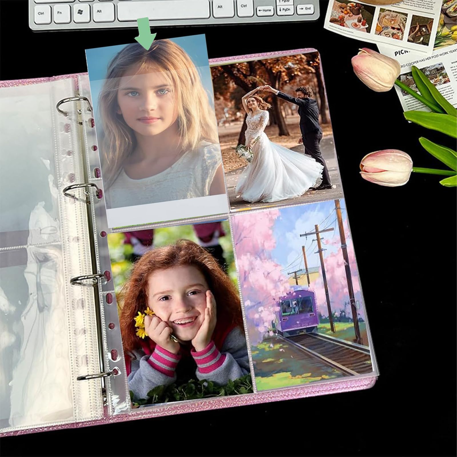 60 Pcs Doppelseitig Fotohüllen, Transparent Postkartenhüllen, Sammelhüllen 4 Fach Geteilt für Sammlungen von Fotografien, Postkarten und Dokumenten(10.5cm×15.2cm)