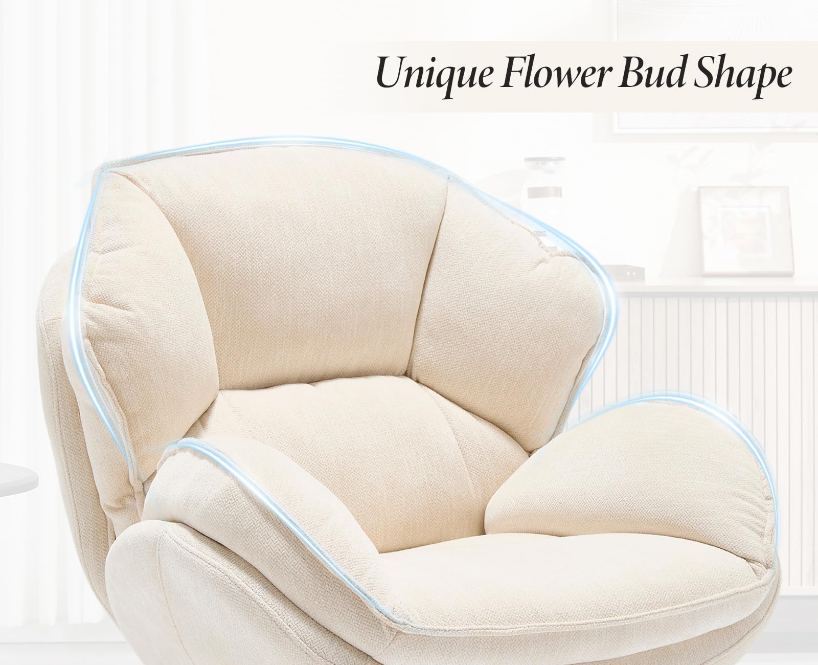 chairus Loungesessel Drehbar Armlehnensessel Wohnzimmer Chenille Gepolsterter Ohrensessel Schlafzimmer Moderner Sessel Cocktailsessel (Weiß)