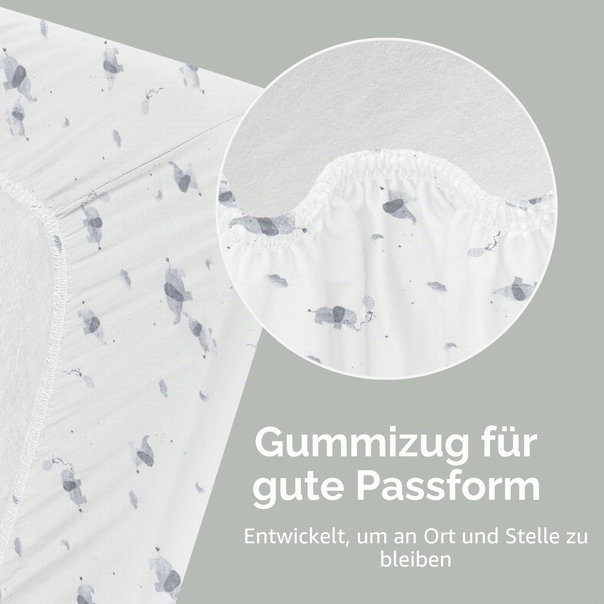 Baby Elegance Kinderbettlaken-Set mit 2 Stück | 45 x 90 cm Kinderbett-Spannbettlaken | Maschinenwaschbar, weiches & atmungsaktives Premium-Qualitäts-Jersey | Enthält 2 Laken - Elefant verspieltes
