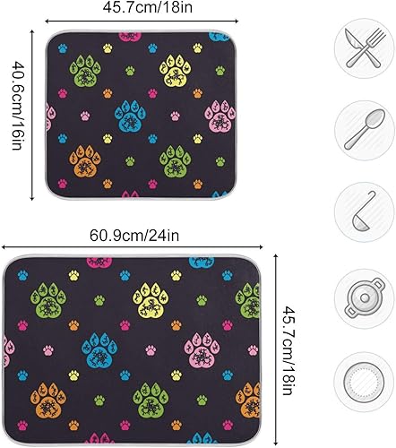 Miniatura 3 de Colourful Dog Paw Prints Dish Mat Drying Pads For Kitchen Counter Rubber Mat Countertop Tapete Para Cocina 16'' x 18''