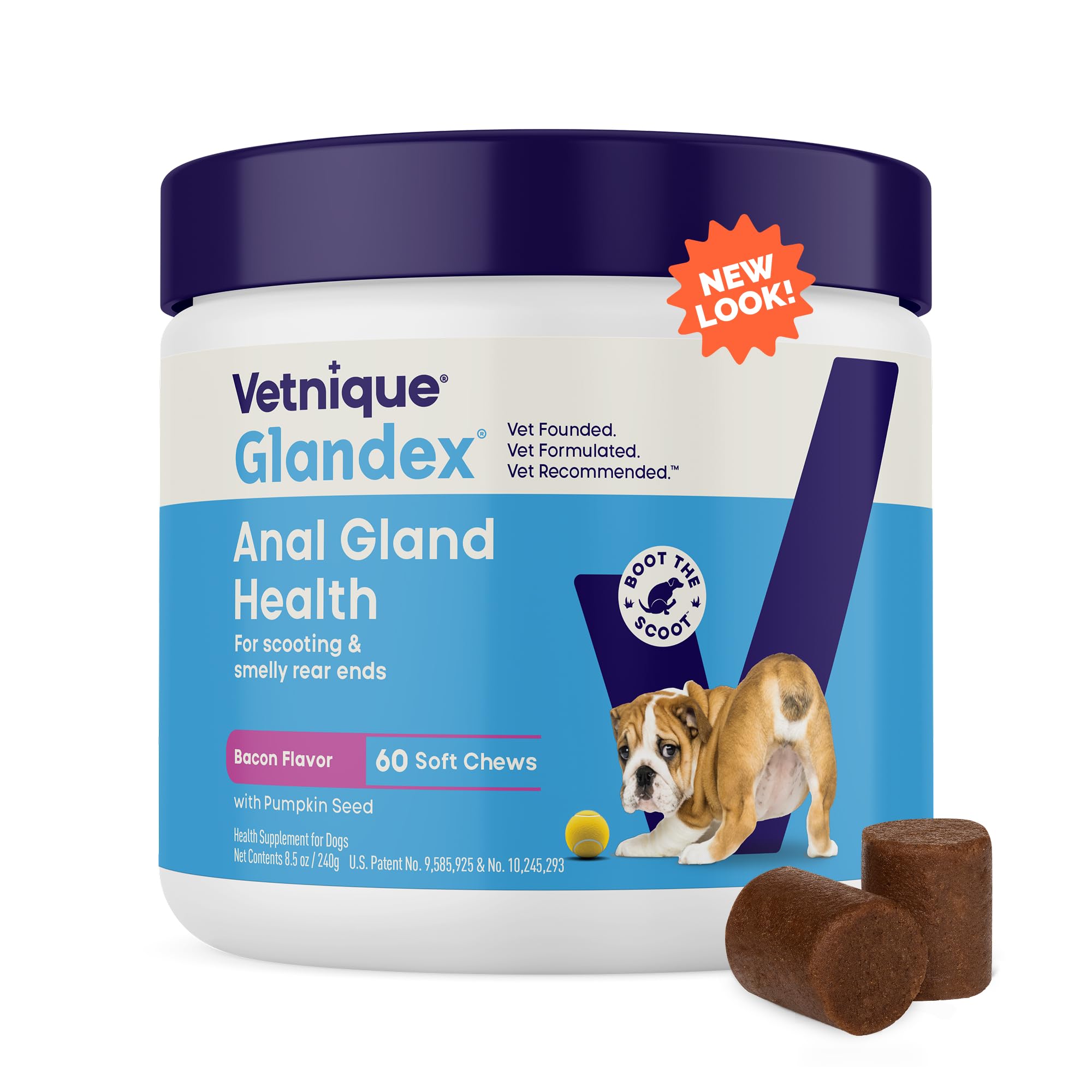 Glandex For Dogs UK - 60 Anal Gland Soft Chews - Vet-Formulated Support For Anal Gland Function & Digestive Health - With Omega-3s, Pumpkin Seed & Fibre - Boot The Scoot Daily - Pork Liver Flavour