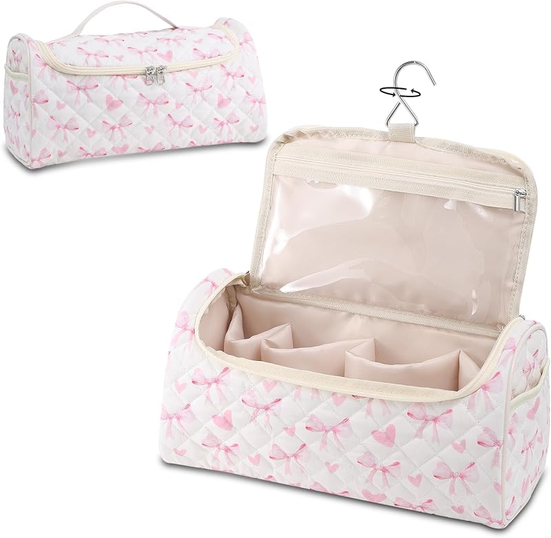 Estojo de viagem GISMTR para ferramentas de cabelo em algodão acolchoado com gancho, Bow C-Pink