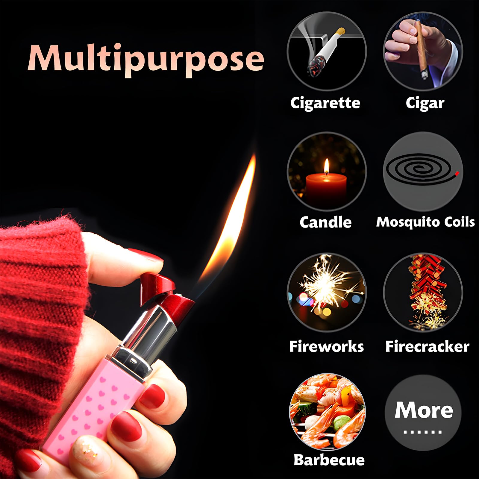 Cute Lipstick Lighter, 2 Pack Soft Flame Refillable Butane Lighter with Flame Adjustment Tool, Unique Torch Lighter Cool Lighters for Women,Girls, Birthday, Anniversary(Without Butane)-Red