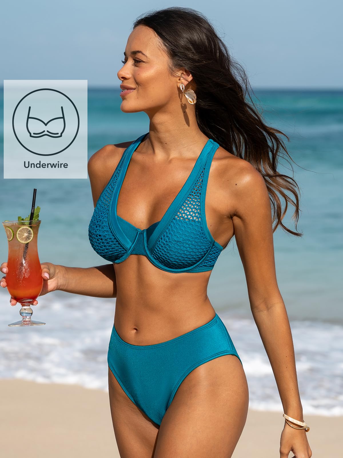 CUPSHE Bikini da donna, push up, due pezzi, costume da bagno con ferretto, incrocio sulla schiena, gancio posteriore