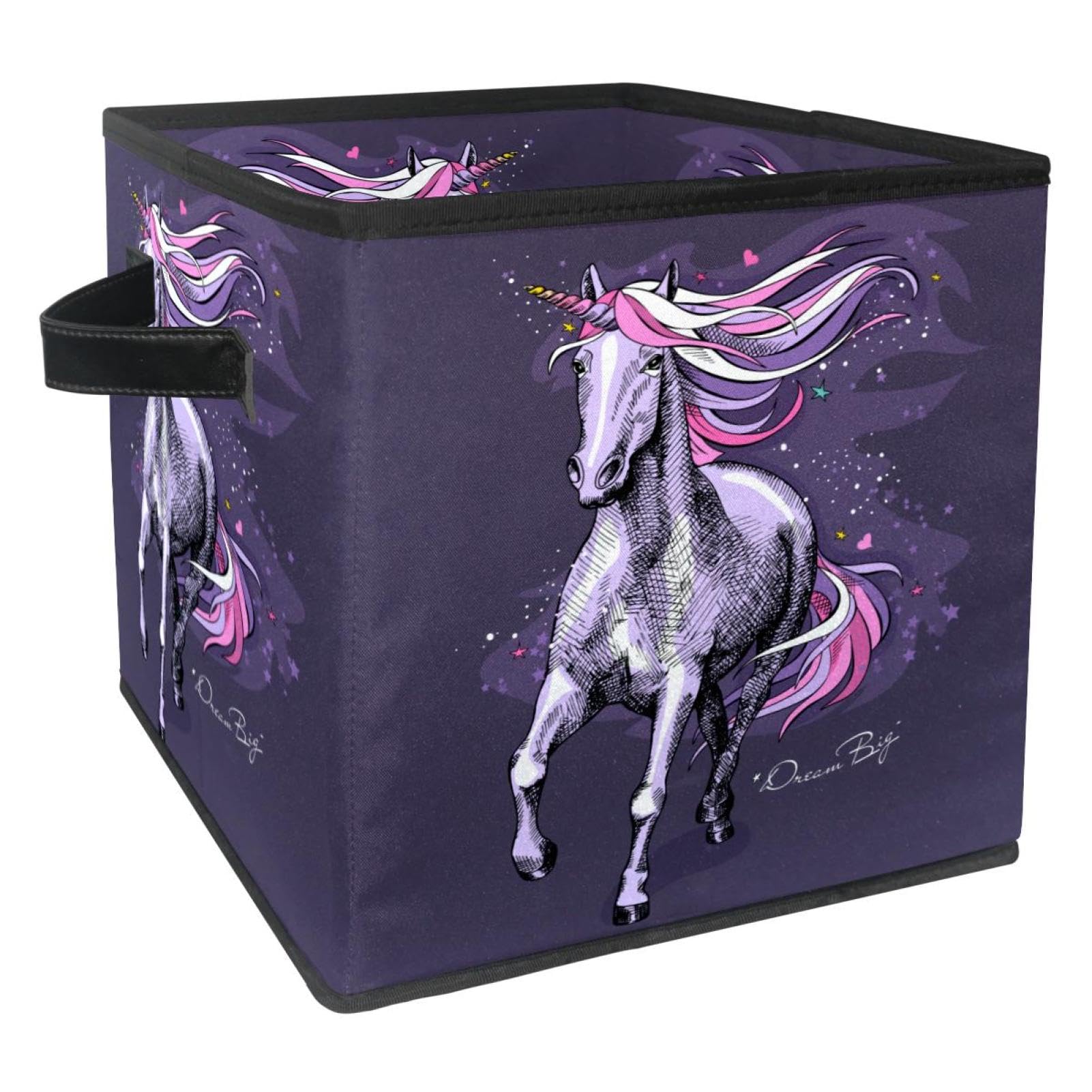 Boîte de rangement pliable pour jouet et vêtement motif licorne cheval cube