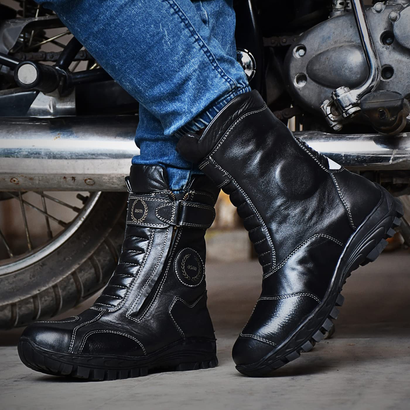 Asmbiker Waterproof Boots With Steel Toe High Ankle Leather