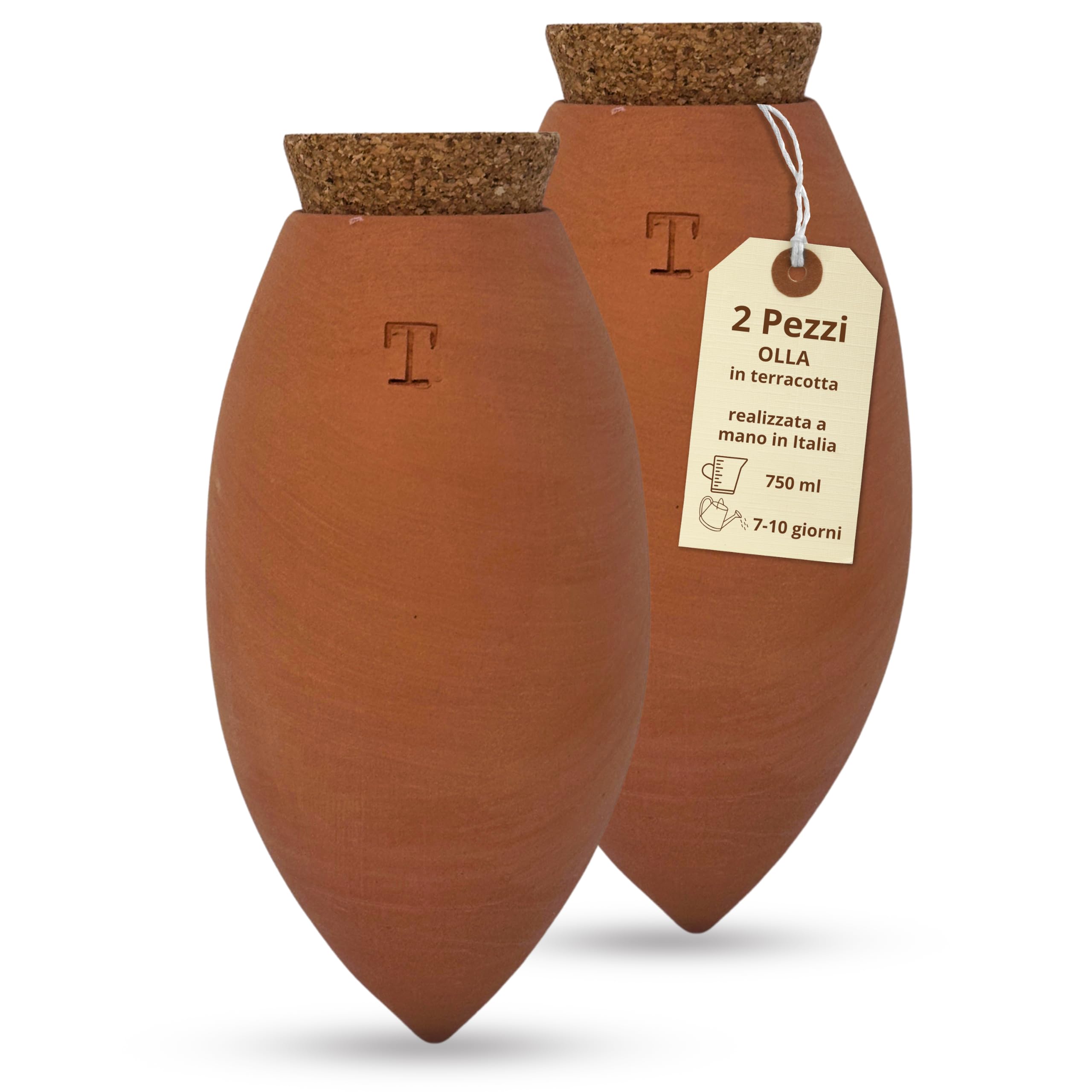 Olla in Terracotta Bianca per Irrigazione Piante Grasse Autonomia 7/10 Giorni (Naturale 750 ML 2 pz)