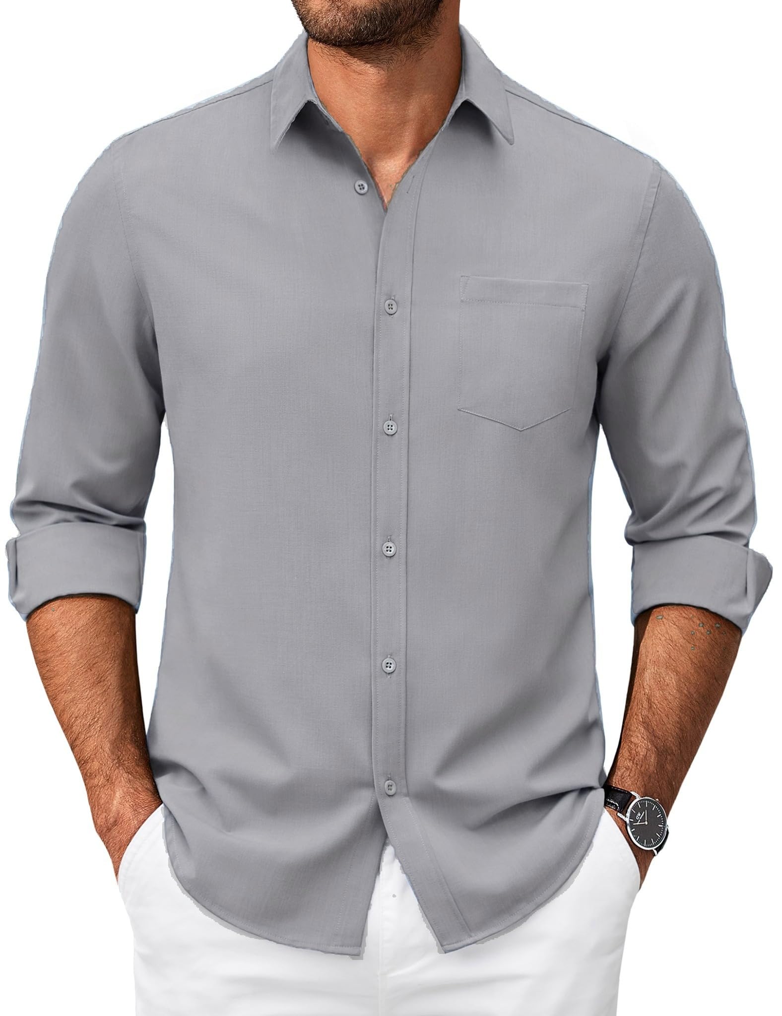 COOFANDY Herren Hemd Langarm Business Freizeithemd Regular Fit Stretch Oxford Hemden mit Brusttasche Oberhemd