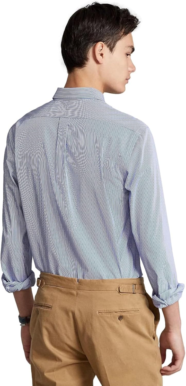 Polo Ralph Lauren Mens Solid Poplin Sport Shirt (XXL, HairLineBlueWhite)