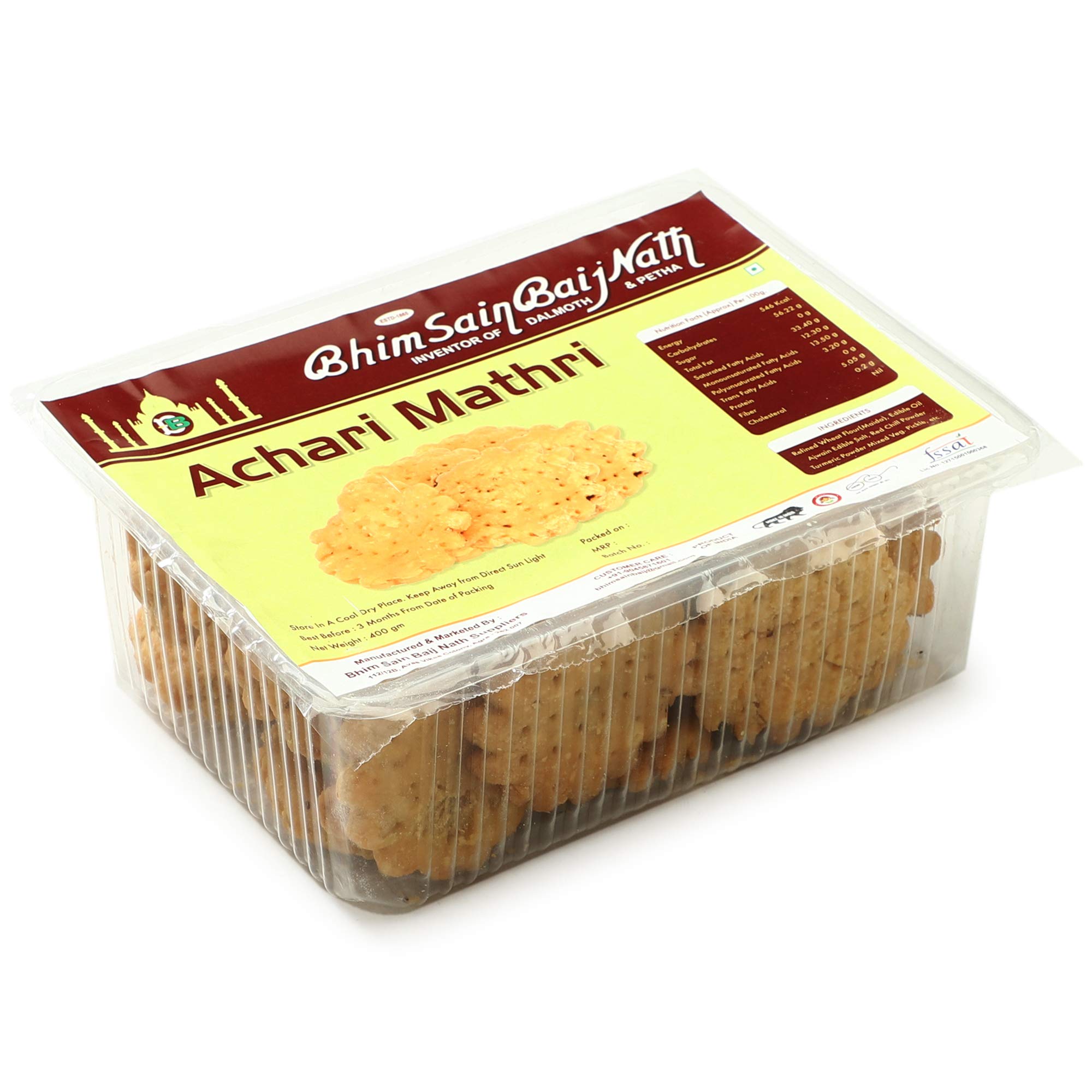 Bhim Sain Baij Nath Agra (Inventor of Dalmoth and Petha) - Achari Mathri / Mathi (350 GMS) (B08M5TVT51) Amazon Price History, Amazon Price Tracker