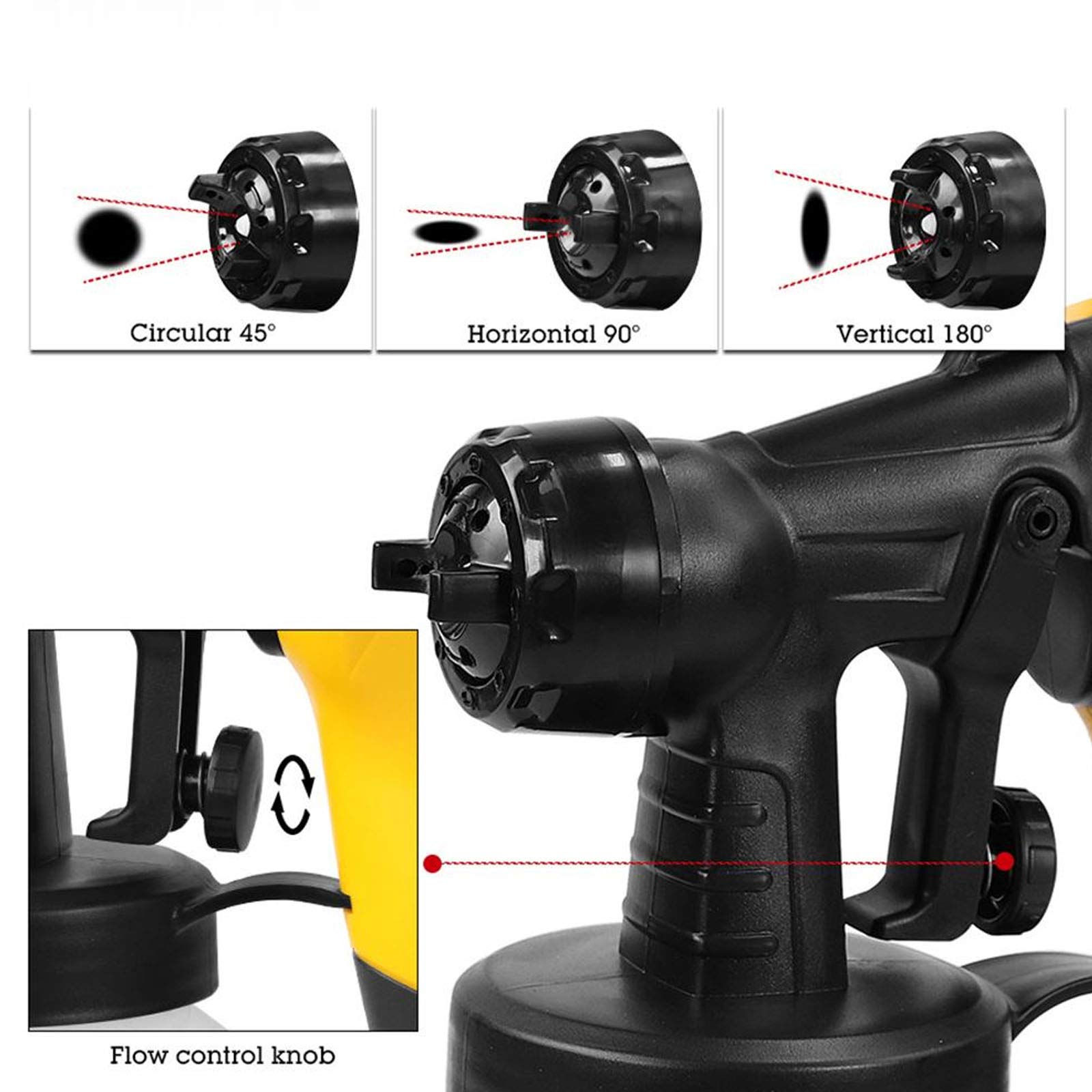 Pistola De Pintura, Pistola De Pulverización Eléctrica, Alta Potencia De 400W Con Flujo Máximo De 1000Ml/Min, 3 Modos De Pintar, Fácil De Rociar Y Limpiar,Amarillo
