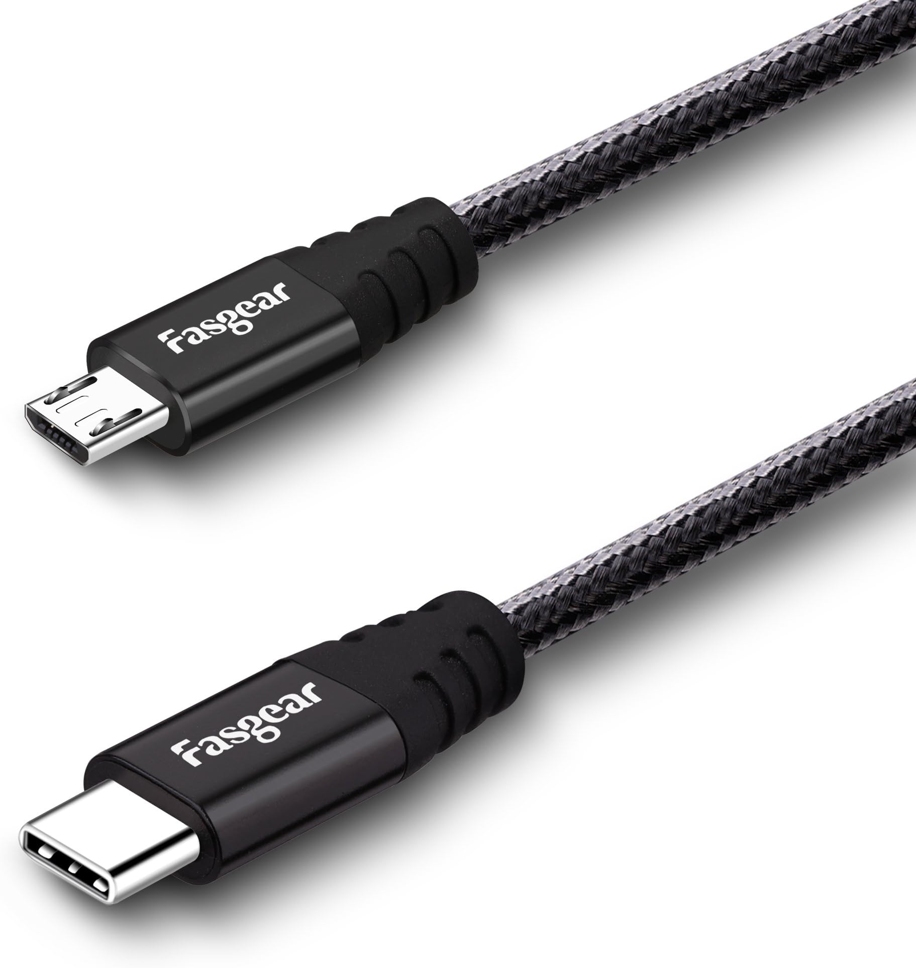 Fasgear USB C to Micro USB Cable 30cm Nylon Braided Type C to Micro USB Cord Compatible with Galaxy S7/S6, HTC One/10 and More (Black, 1ft)