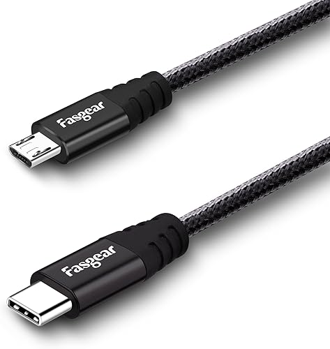 Fasgear Cable USB C a Micro USB de 3.3 ft de nailon trenzado tipo C a micro USB, compatible con Galaxy S7S6, HTC One10 y más (negro, 3 pies)
