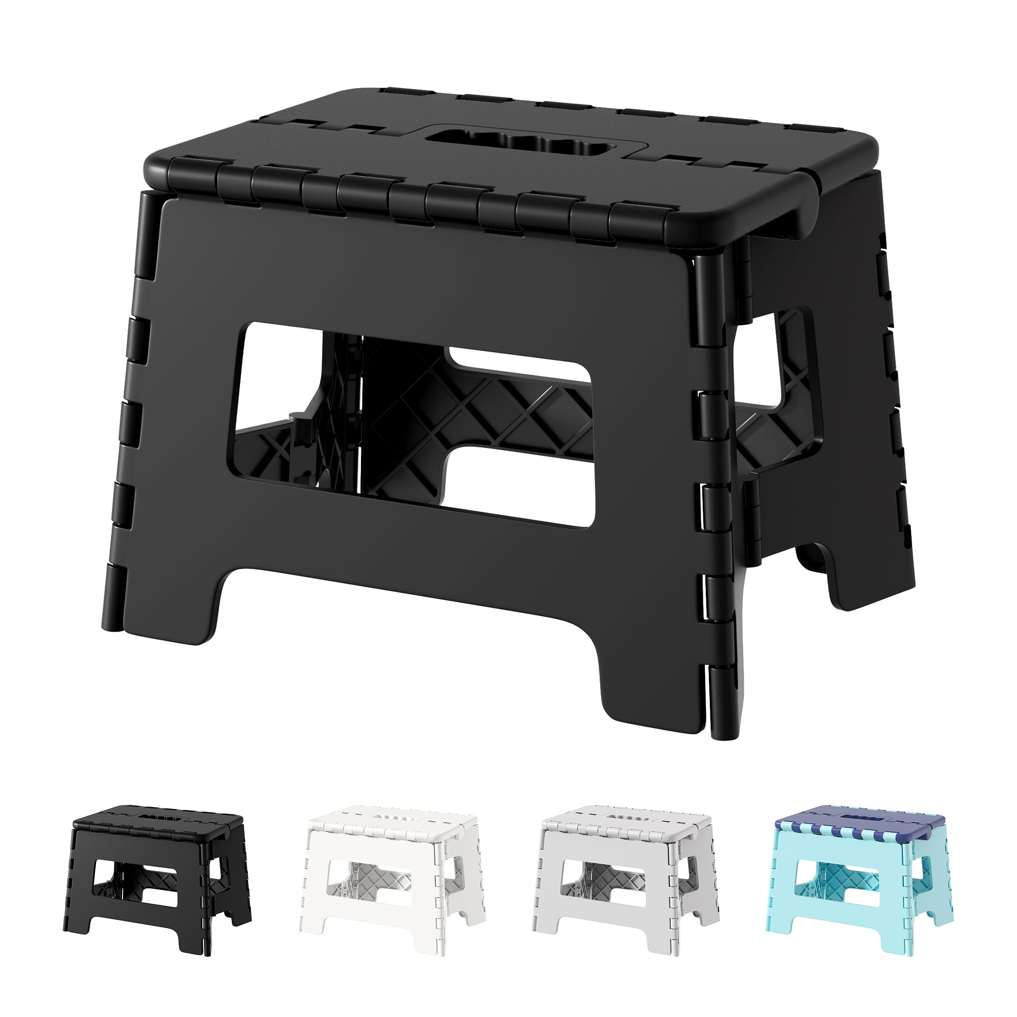 Cetomo 8.5 Inch Folding Step Stool, Plastic Durable Stool, Foldable Kitchen Stool for Adult, Portable Seat for Bedroom, Shelf, Heavy Duty, Black, 1 Pack