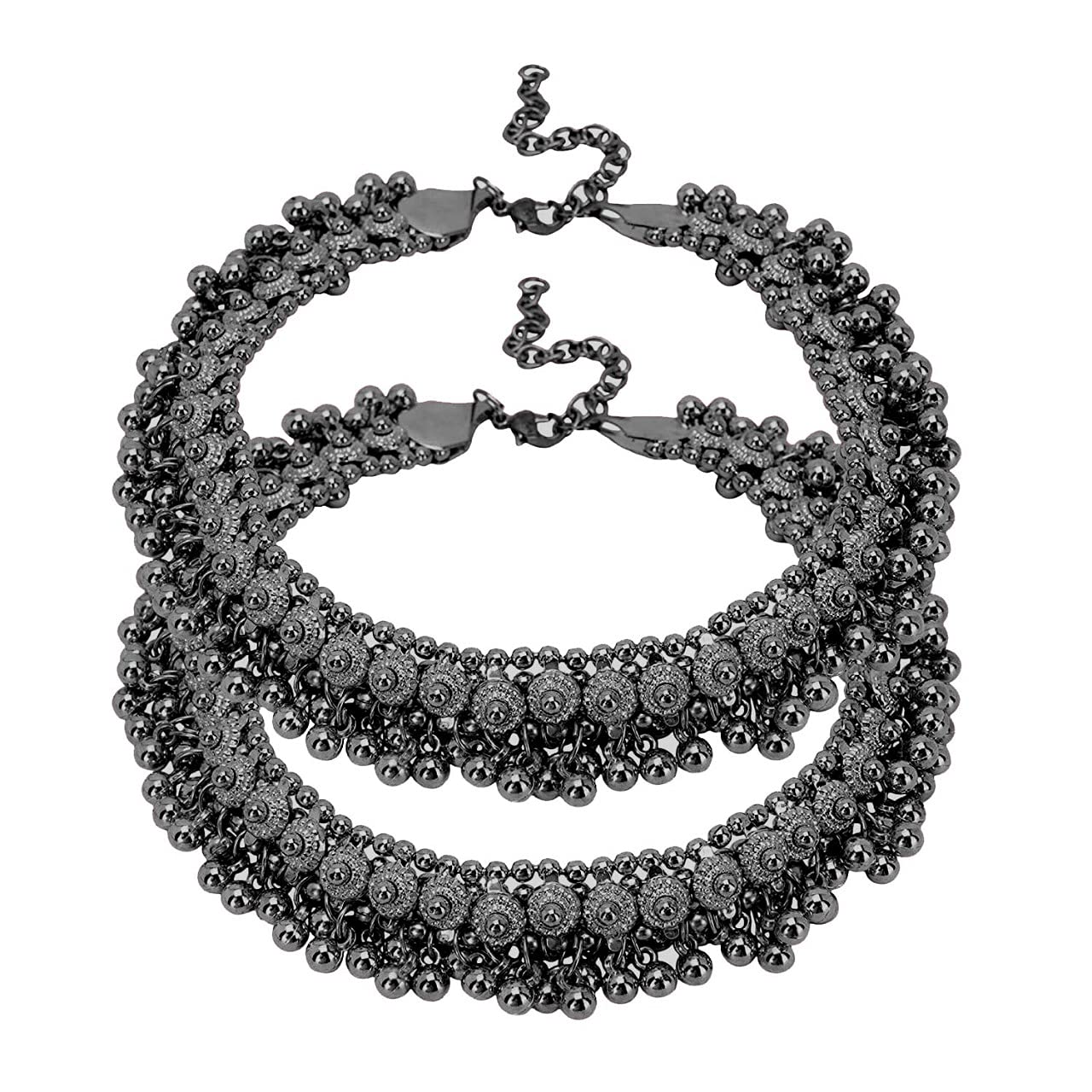 COSMOS SYSTEMS� Silver Black Oxidised Precious Metal Gungroo Pair of Anklet for Women (B098XM4BWG) Amazon Price History, Amazon Price Tracker