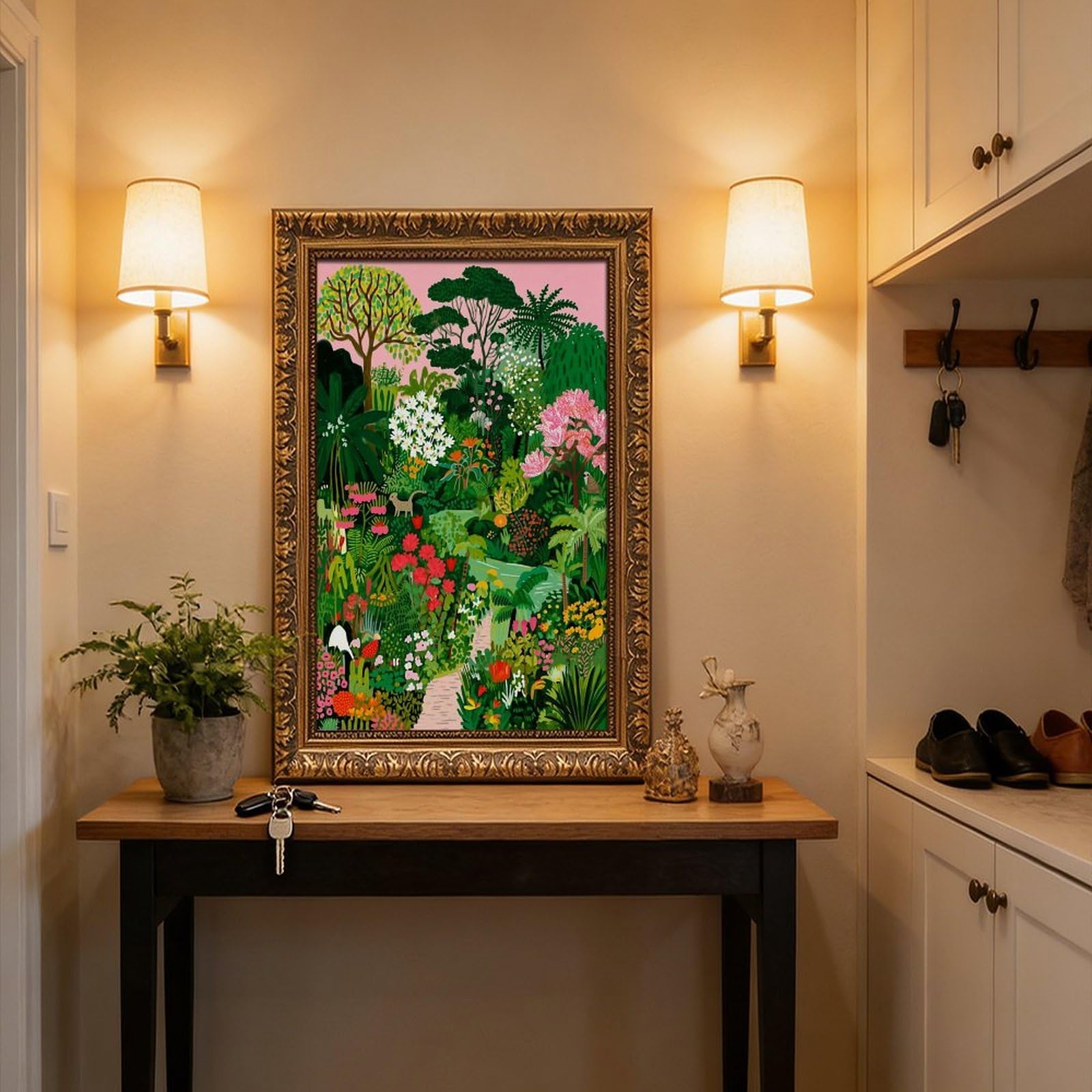 AYINUER Kunstdruck auf Leinwand, Motiv: tropischer Garten, für Schlafsaal, Dekoration, Geschenk | 50,8 cm L x 76,2 cm B, Retro-Goldrahmen, mehrere Größen, mehrere Rahmenstile, Wandkunst, Dekobild, Heimdekoration