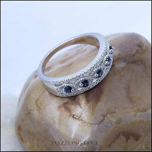 Miniatura 4 de Dazzlingrock Collection Anillo de boda de aniversario de mujer con piedras preciosas redondas y diamantes blancos Plata de ley 925