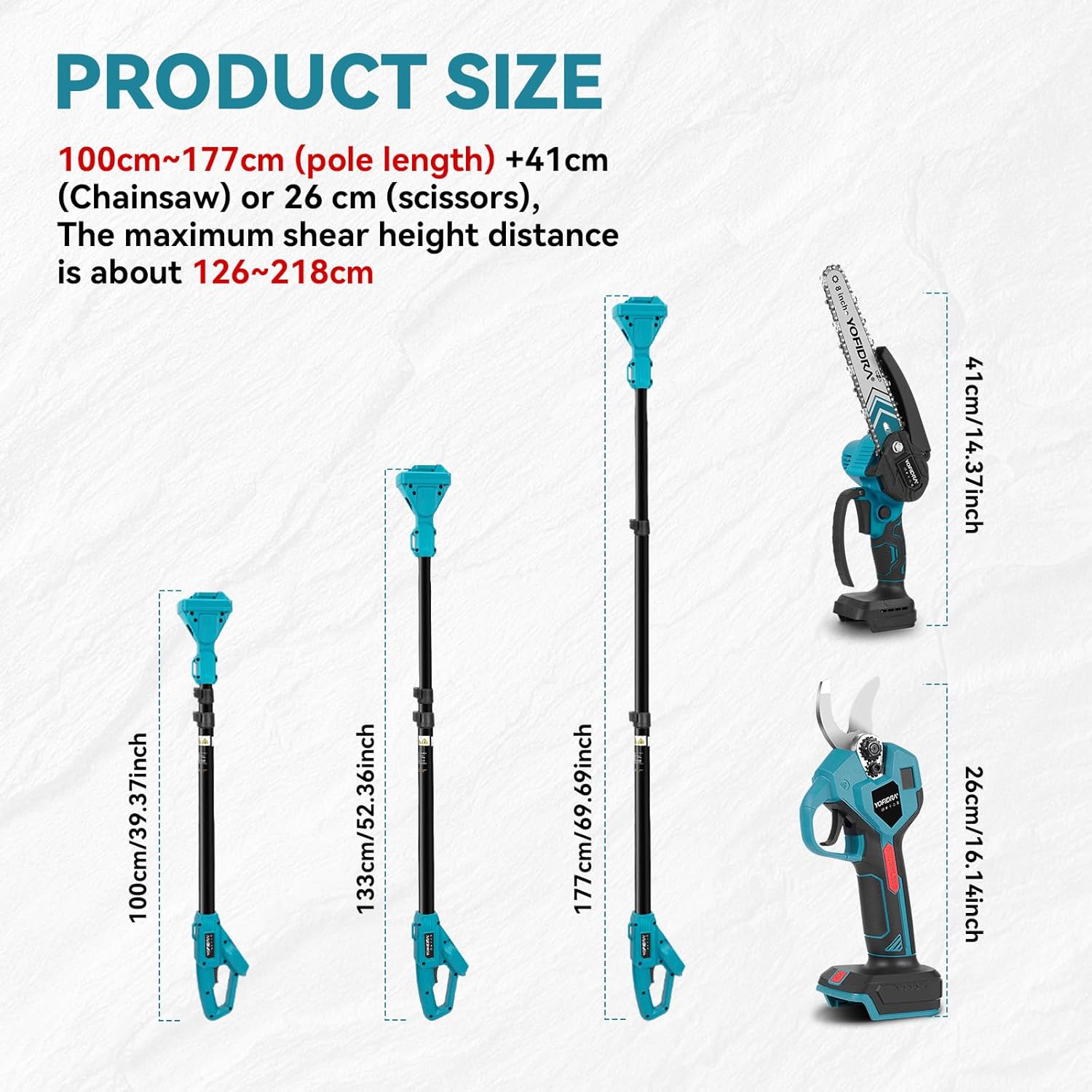 Product dimensions and telescopic pole lengths