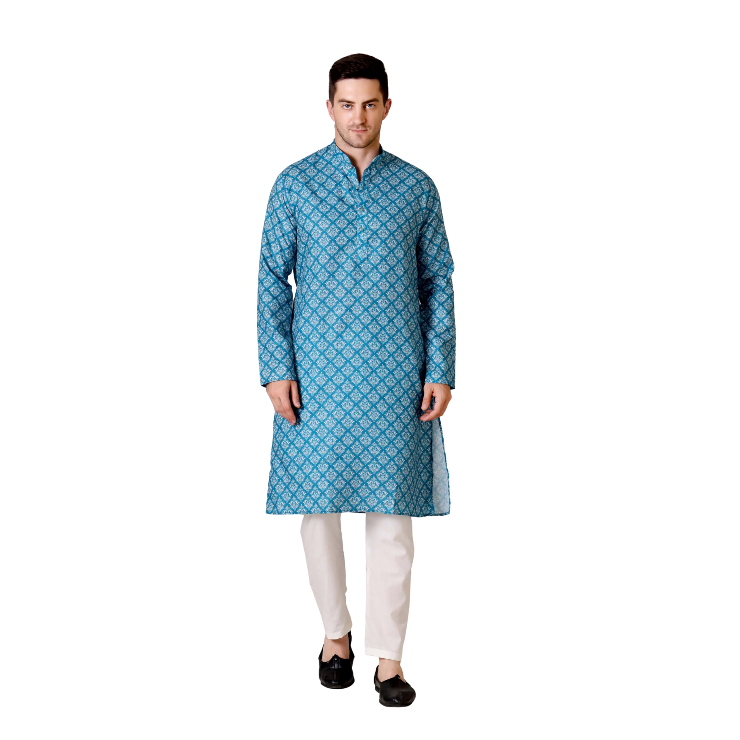 Traditional Ethnic Wear Kurta Pyjama Set | Men’s Multicolor Printed Cotton Kurta & Pajama Set | Comfortable, Stylish, Lightweight & Breathable Fabric-image-1