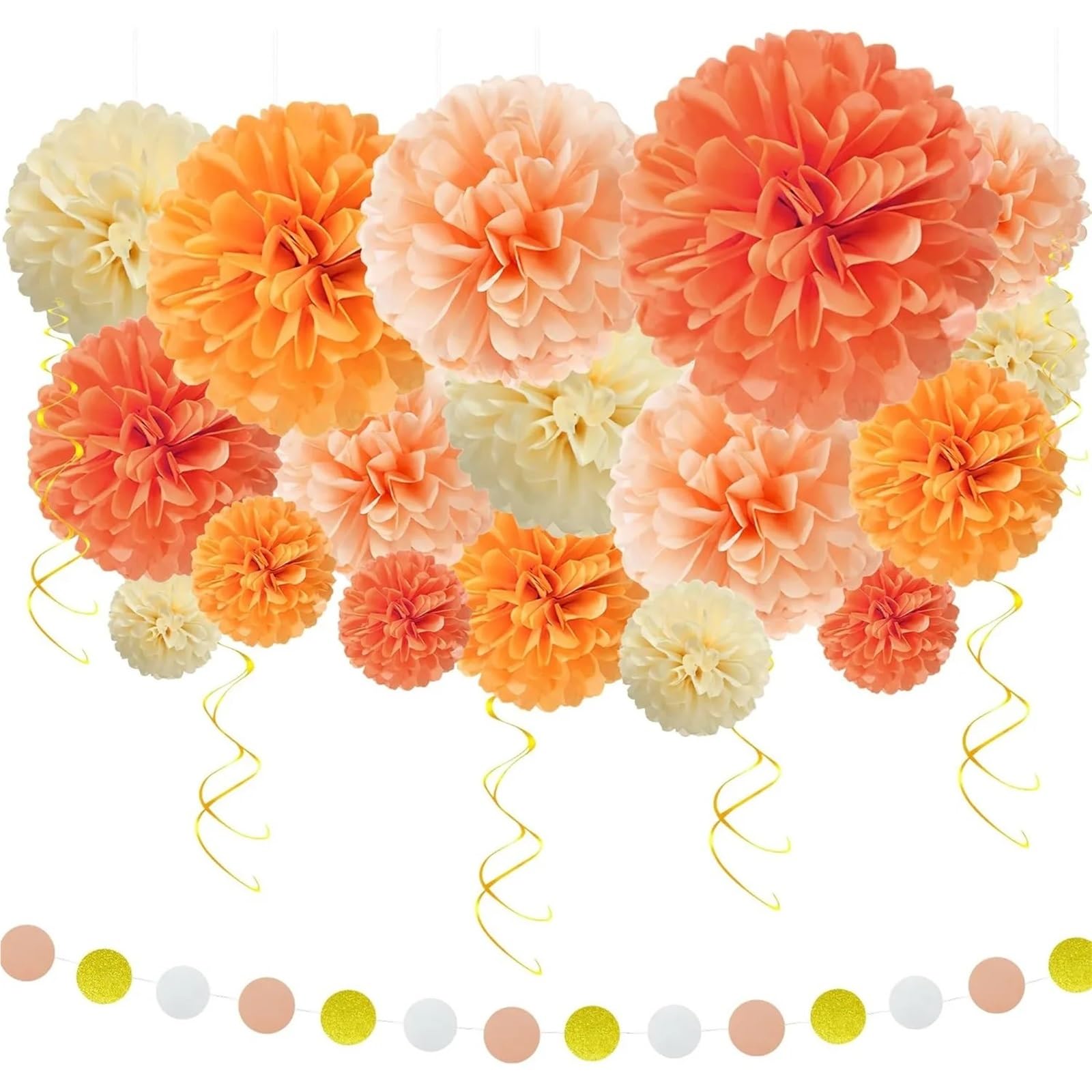 23 pompon di carta color arancio e pesca for decorazioni for la casa, matrimoni, feste compleanno Natale