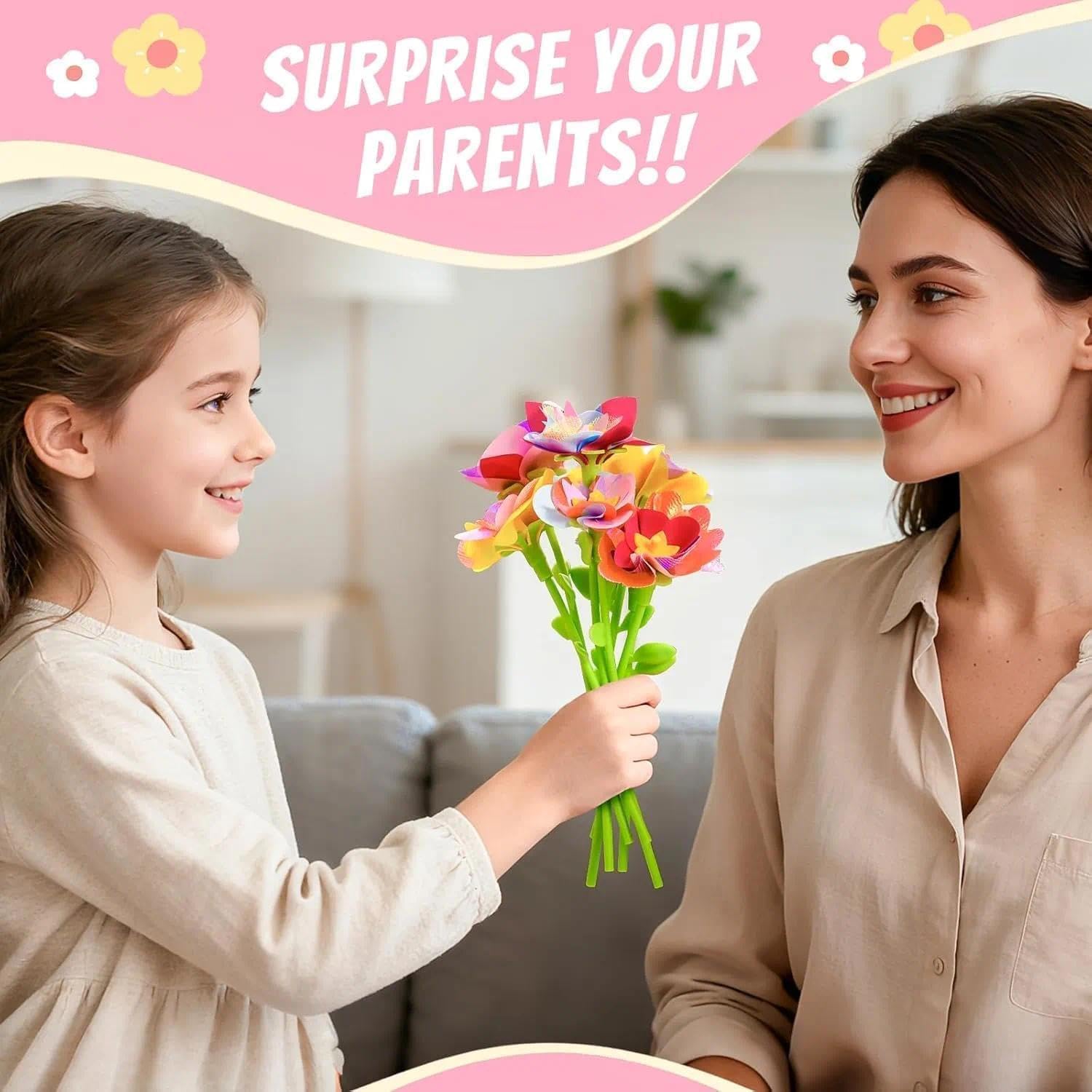 Kit Création Bouquet de Fleurs DIY pour Fille 6 Ans+ avec Machine à Fleurs, Jouet Créatif Cadeau Anniversaire
