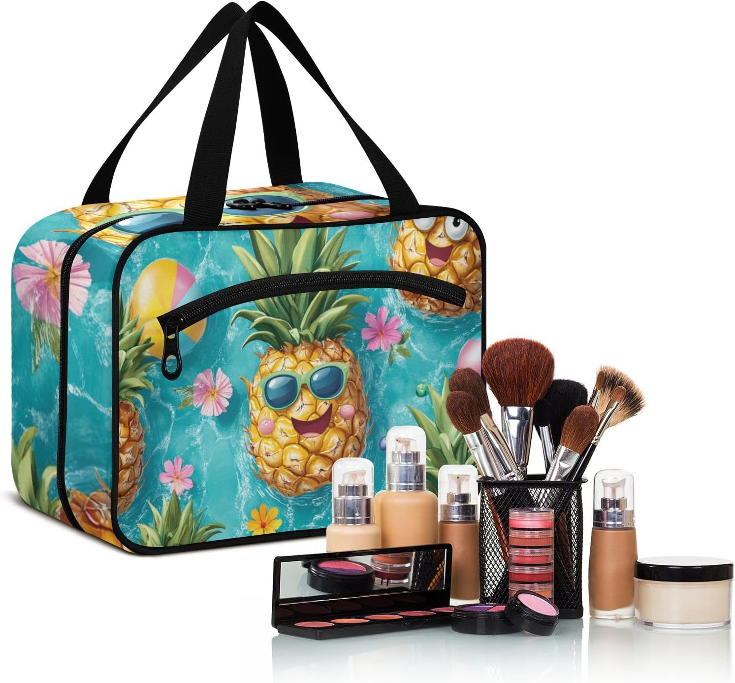 Funny Yellow Pineapples Summer Hanging Travel Size toiletries kit with Hook, Designer Waterproof Shaving kit Bags for Men for Travel Make up Hotel estuche de maquillaje para Mujer, Funny Yellow