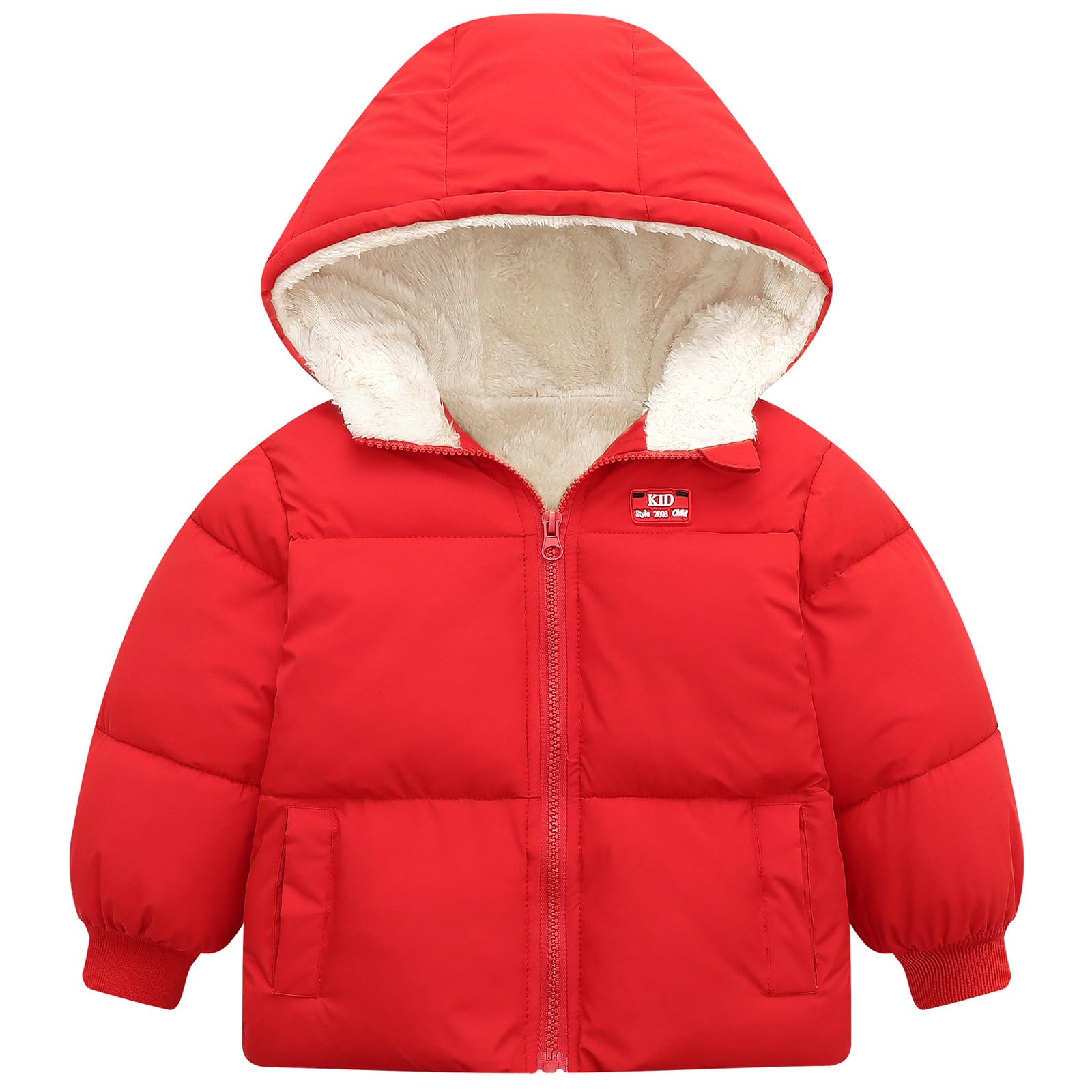 UNICOMIDEA Baby Hooded Puffer Jacket,Fleece Lined Winter Coat 12M-5T