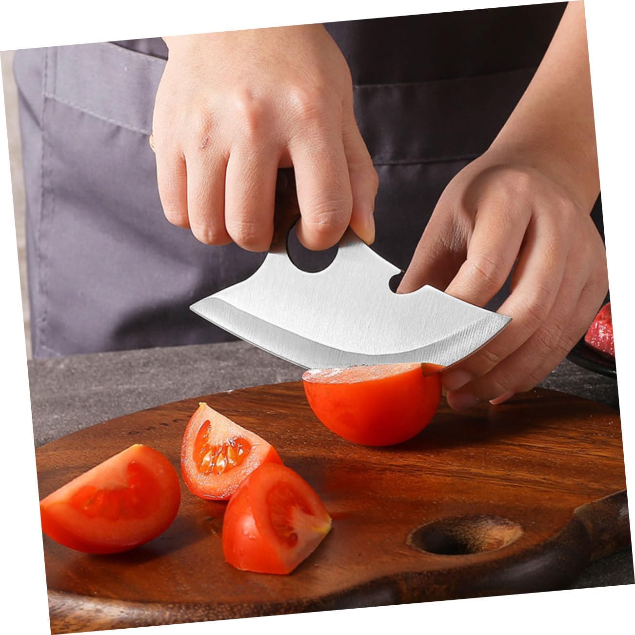 1pc Stainless Steel Meat Cutter Wooden Handle Manual Kitchen Slicing Chopper for Effortless Meat Preparation Shaped Blades for Home Use
