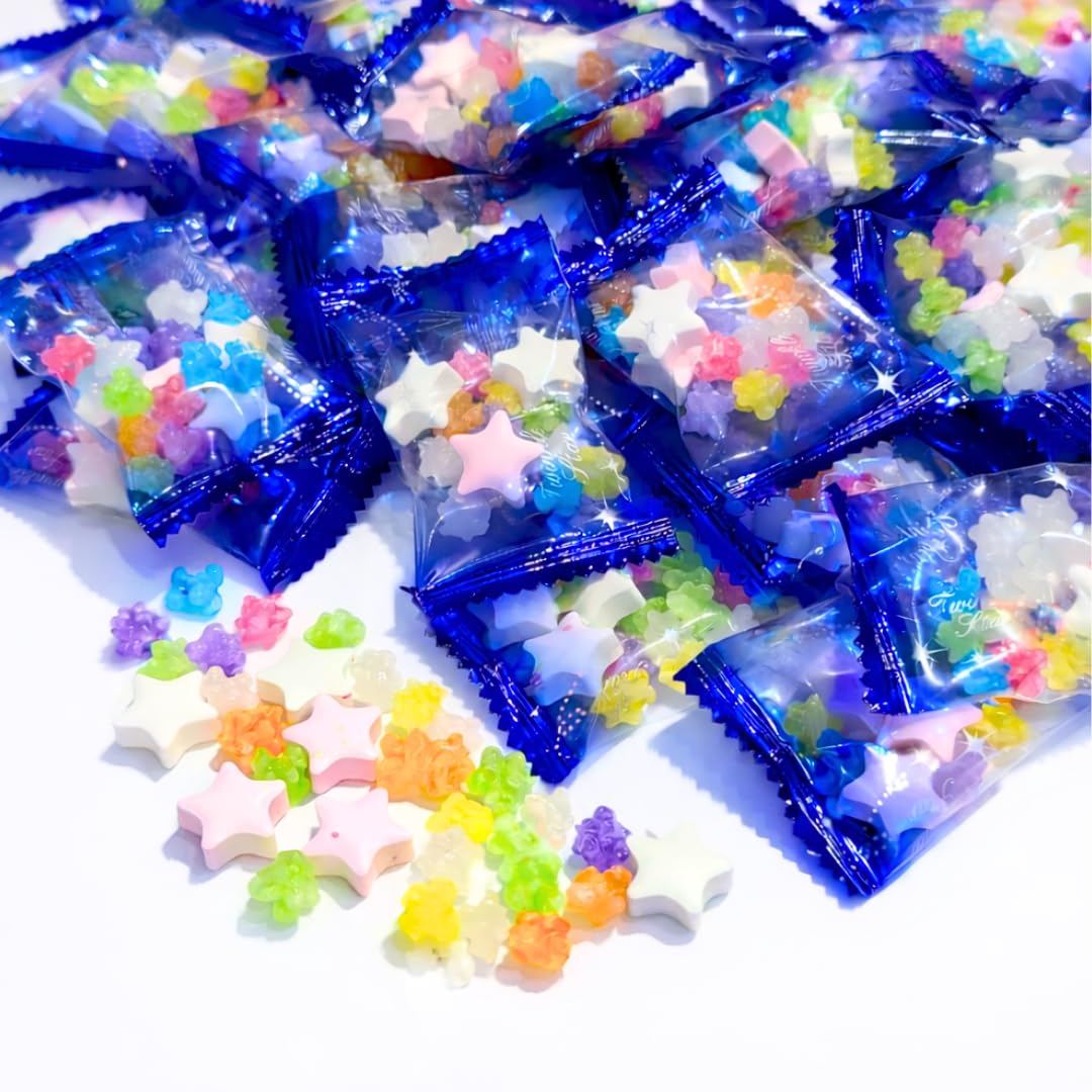 カラフルMIX　ラッキースター　 マルチカラー 金銀入　大量 　大きめ Amazon.co.jp: ツインクルスター 500g（約56袋）星形ラムネ 金平糖