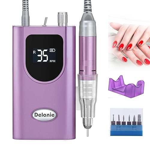 Delanie Taladro de uñas profesional 35000RPM, lima de uñas acrílica portátil recargable con pantalla LED, máquina de manicura inalámbrica con lima