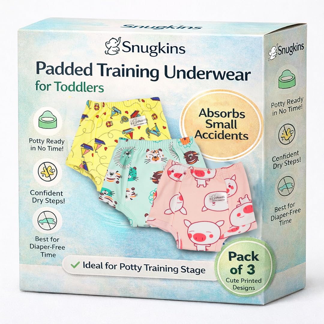 Snugkins Padded Potty Training Underwear for Toddlers & Babies 4 Layer Cotton Training Pants, Pull-Up Style, Leakproof, Reusable & Washable Diaper Free Underwear for Boys & Girls-image-5