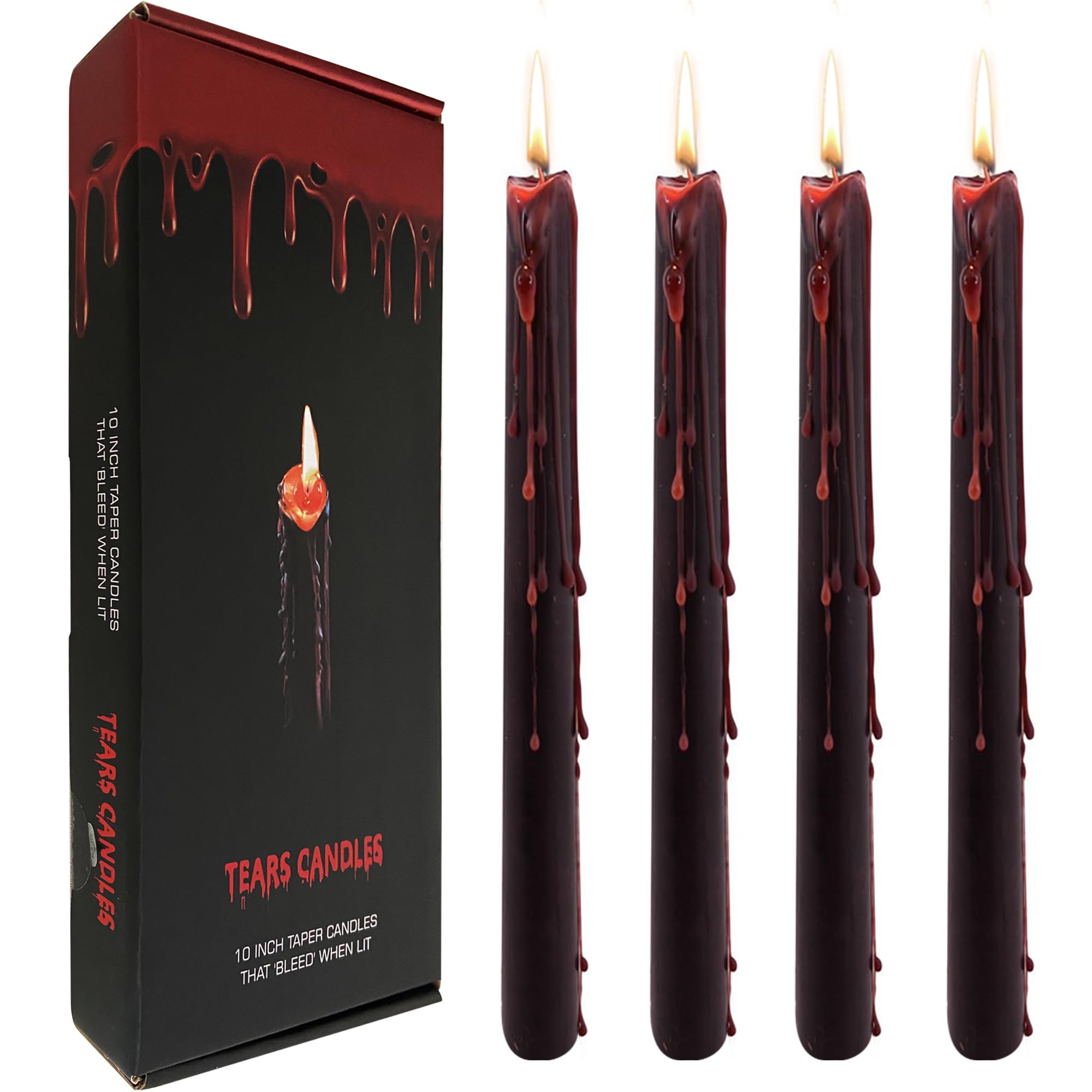 Topsics 4 PCAK Tears Taper Candles Set, 10 inch Black Candle, Bleeding for Halloween, Horror Themed Candles