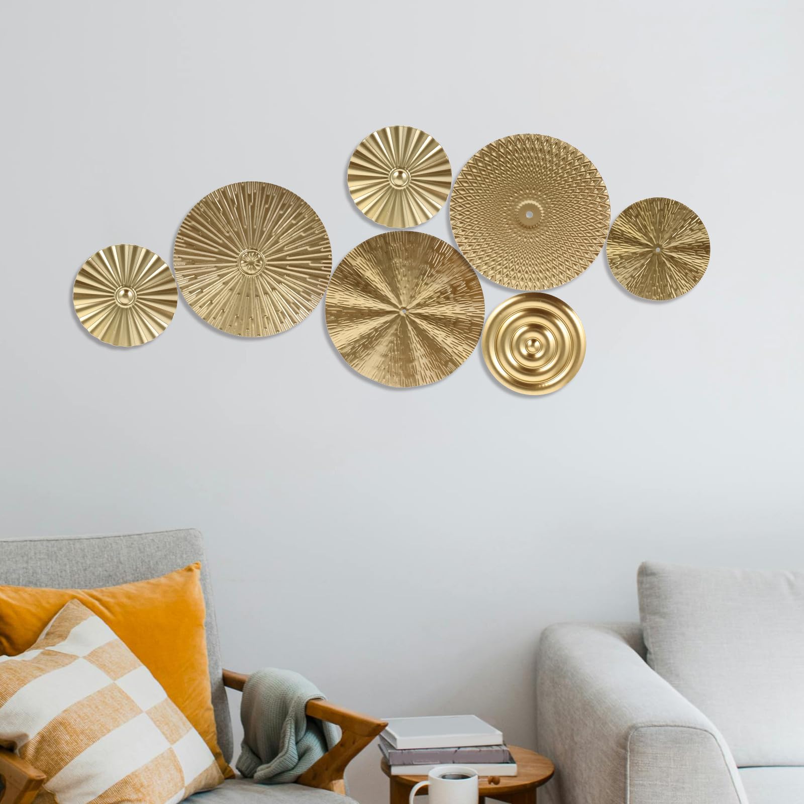 Hoement Elegante Goldene Metall Wanddekoration mit Kreisförmigen Scheiben Einfache Installation und Stilvolle Wanddekoration fürs Wohnzimmer oder Schlafzimmer