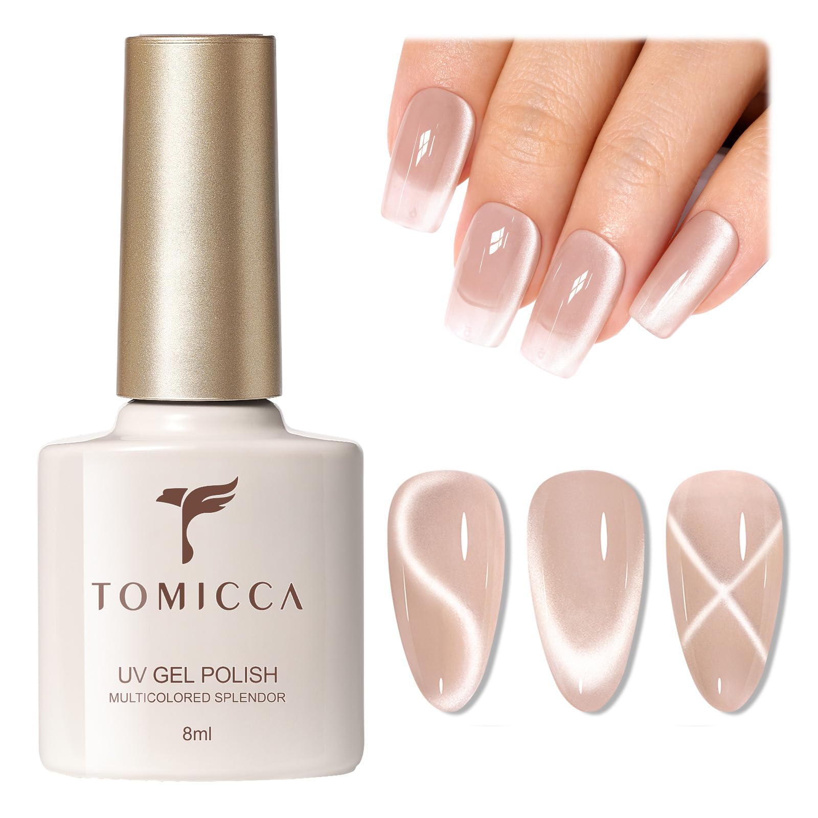 TOMICCA UV Nagellack Cat Eye Nude,9D Cateye UV/LED Soak-Off Gel Nail Polish Cat Magnetic Nail Art Salon DIY Home, 8ML