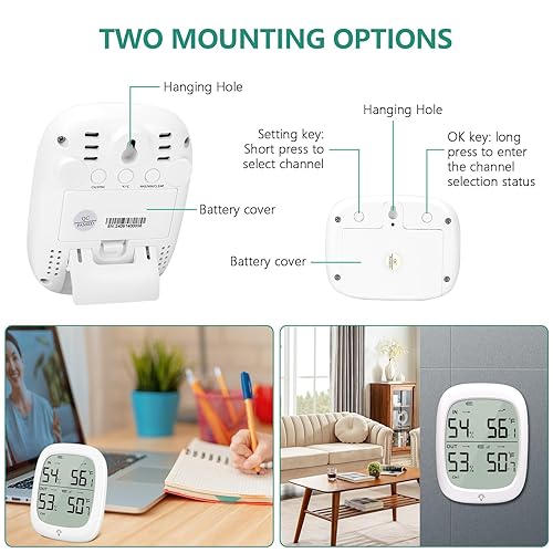 Miniatura 7 de Termómetro inalámbrico para interiores y exteriores, termómetro digital para exteriores con sensor impermeable IP66, retroiluminación LCD, tendencia