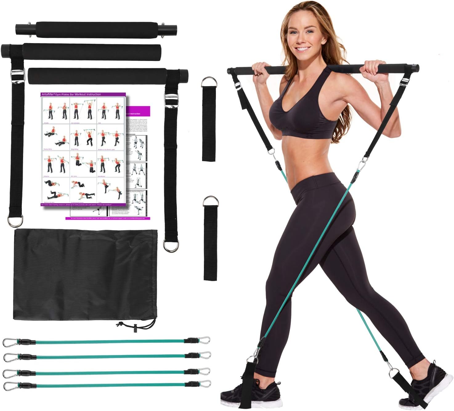 Artoflifer Exercise Resistance Band Yoga Pilates Bar Kit