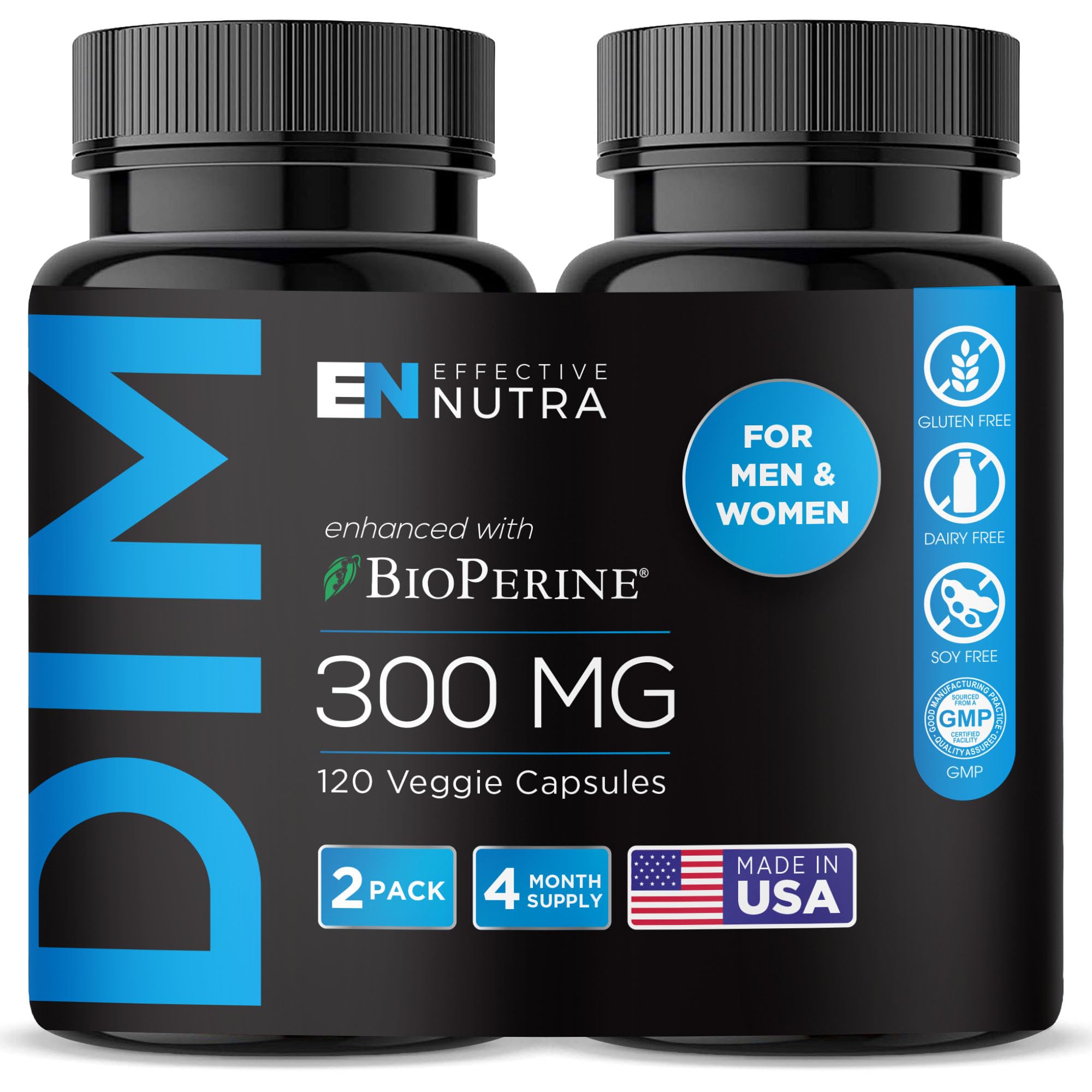 Effective Nutra Dim Supplement 300mg with BioPerine - Extra Strength Estrogen Blocker for Men & Women - Hormone & Metabolism Support - 4 Month Supply