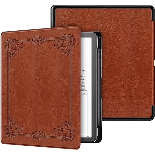 Fintie Slim Case for Kindle Scribe - [Built-in Pen Holder] Lightweight PU Leather Folio Cover with Auto Sleep Wake for 10.2" Kindle Scribe (2024/2022 Release), Vintage Brown